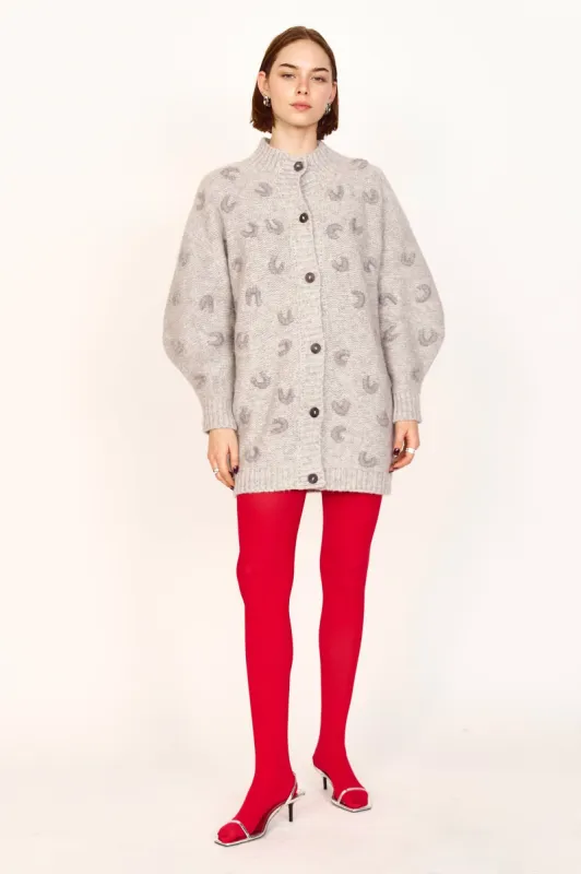 Cusco Long Croissant Cardigan in Dove Grey sold by Mirth