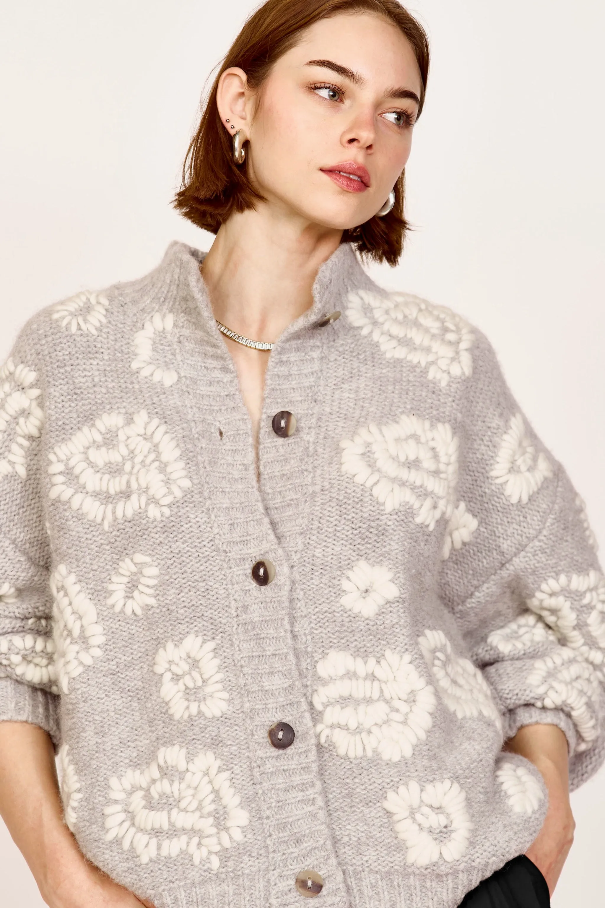 Cusco Waterlily Cardigan in Dove Grey/Ivory sold by Mirth product image thumbnail 2