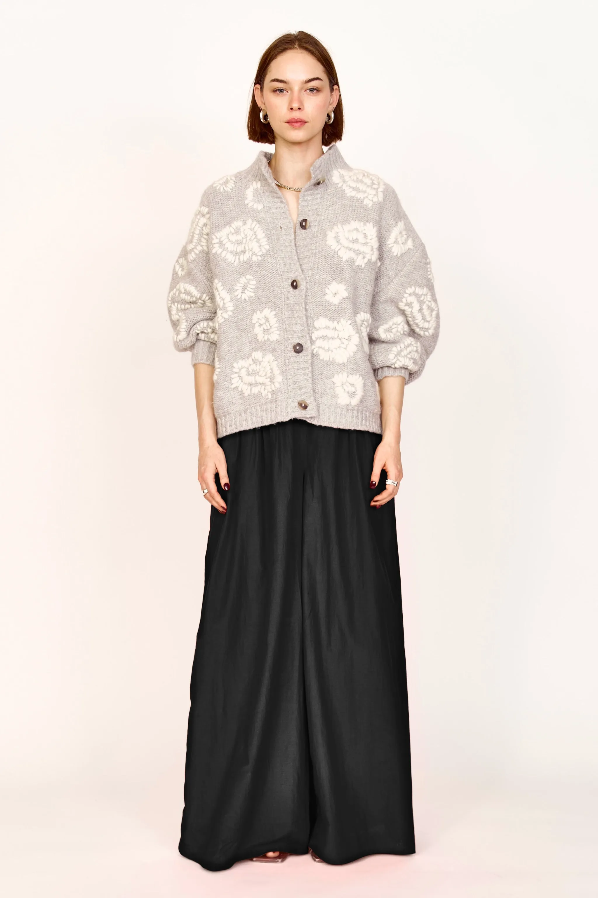 Cusco Waterlily Cardigan in Dove Grey/Ivory sold by Mirth product image thumbnail 4