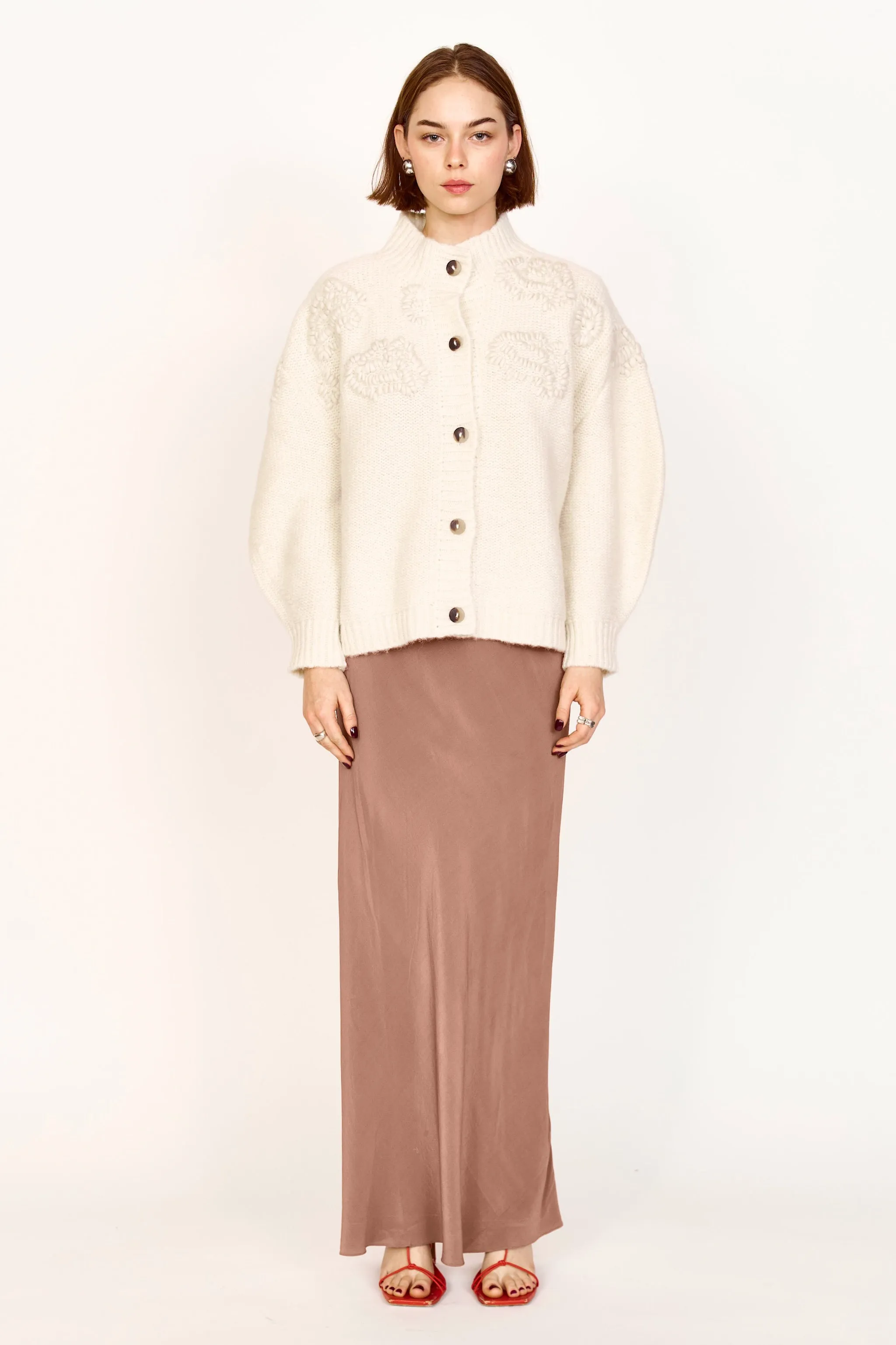 Cusco Waterlily Cardigan in Ivory sold by Mirth