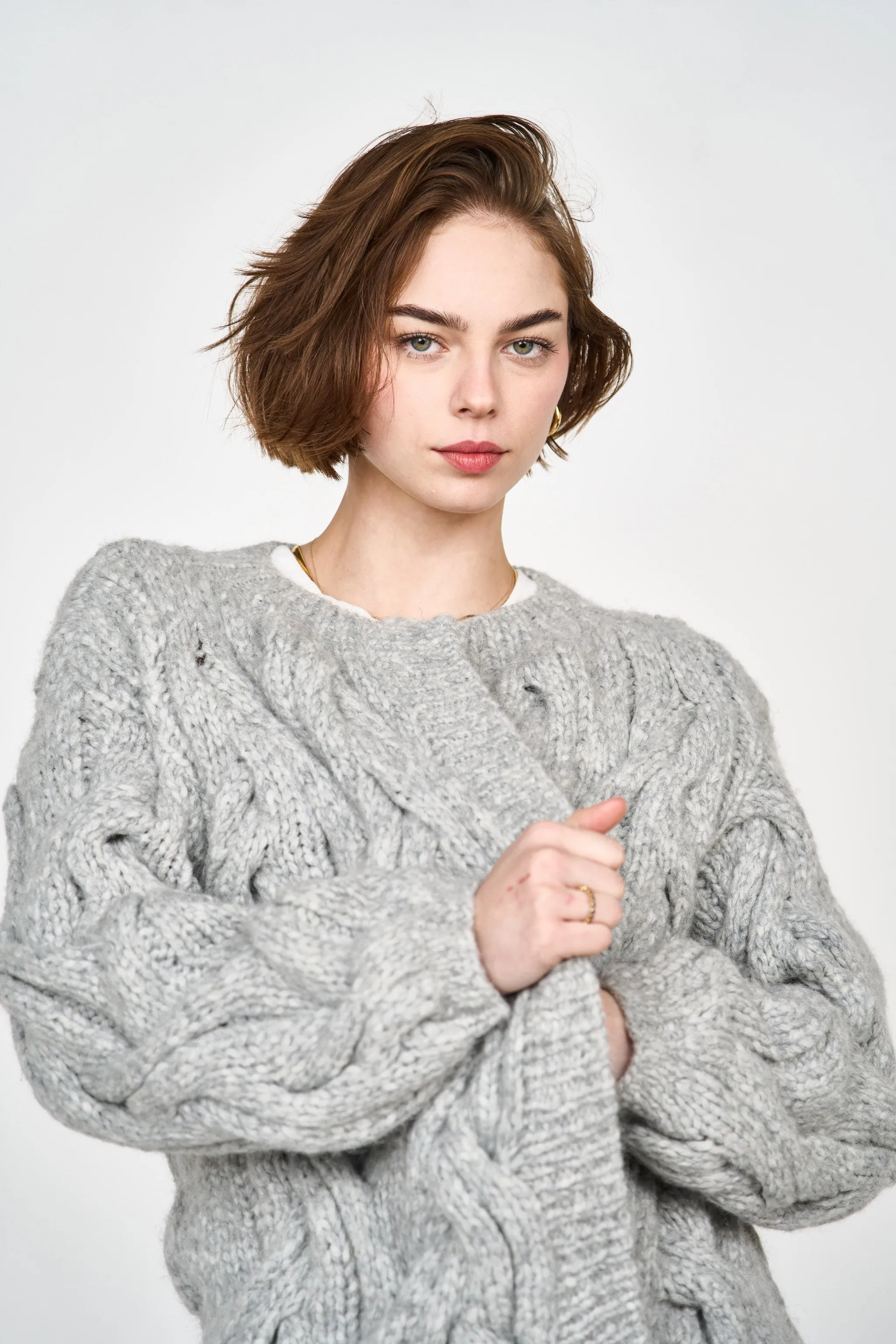 Handknit Cortina Cable Cardigan in Dove Grey sold by Mirth product image thumbnail 2