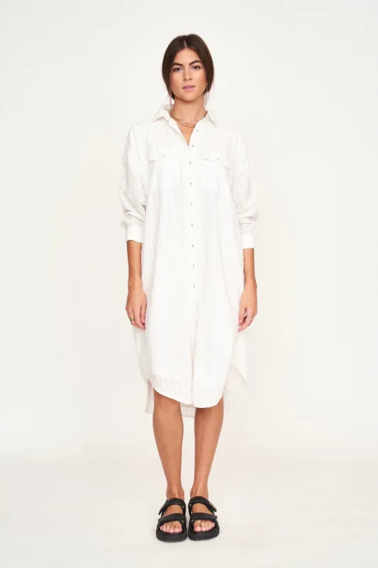 Kyoto House Dress in White Boxweave sold by Mirth