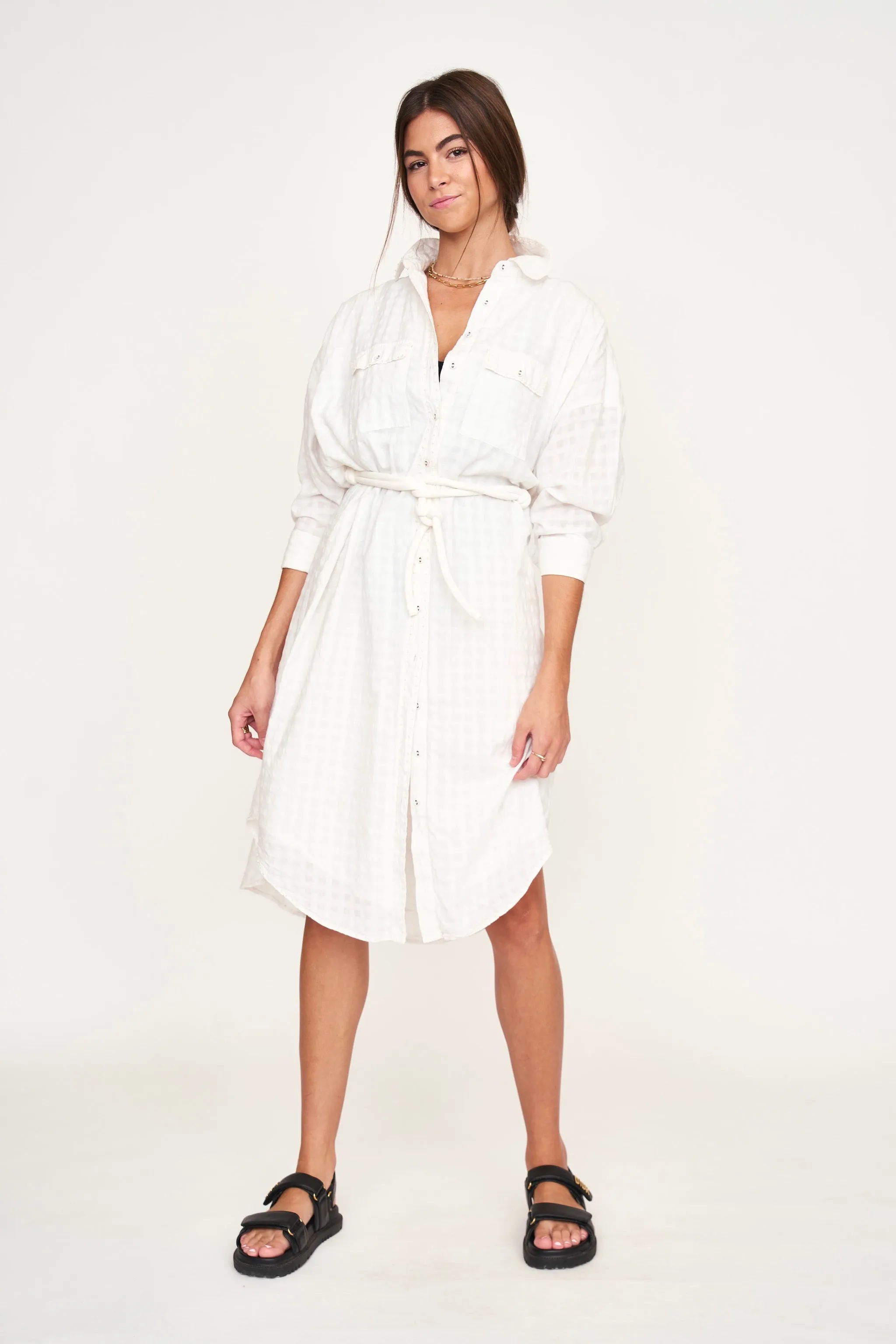 Kyoto House Dress in White Boxweave sold by Mirth product image thumbnail 4