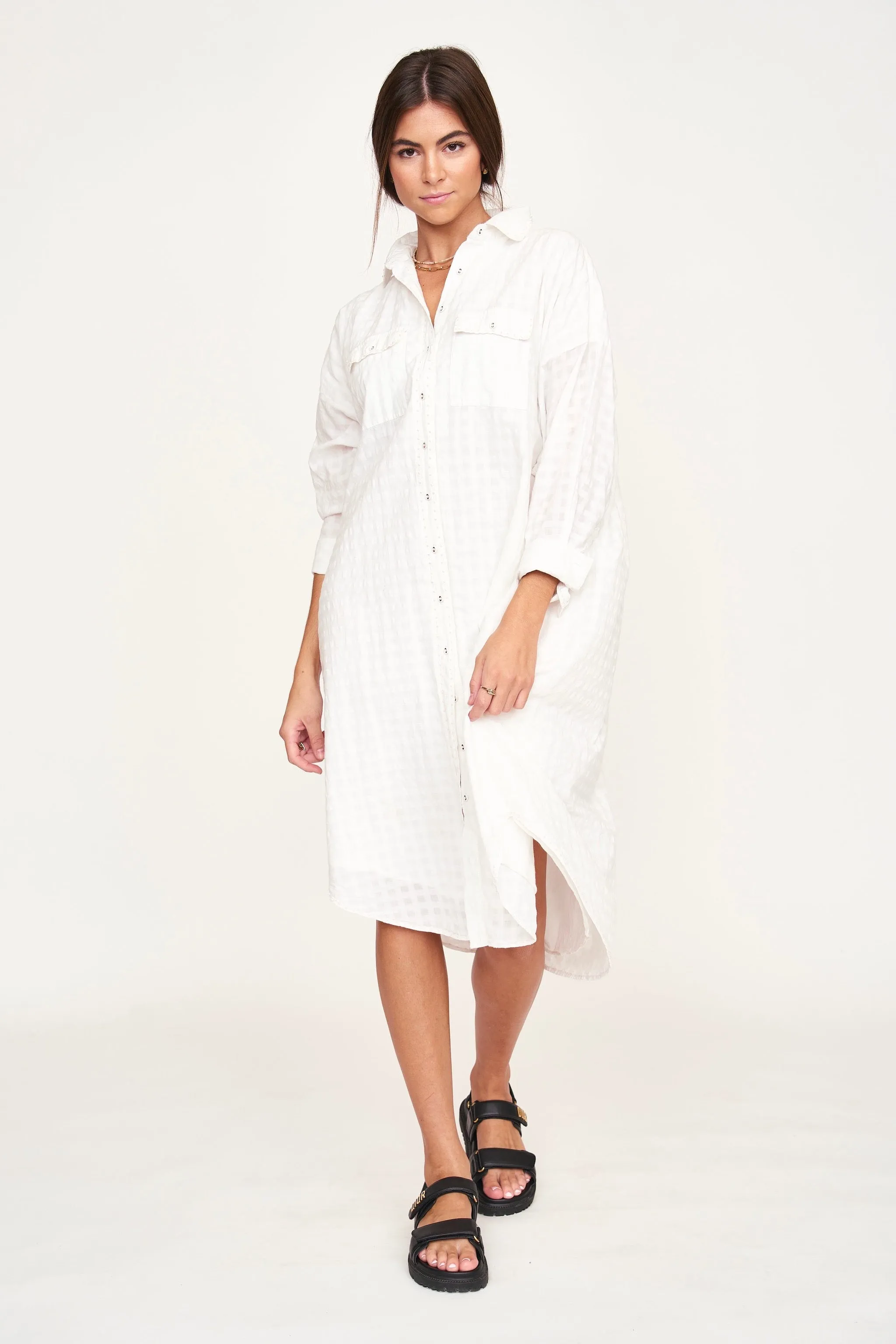 Kyoto House Dress in White Boxweave sold by Mirth product image thumbnail 3
