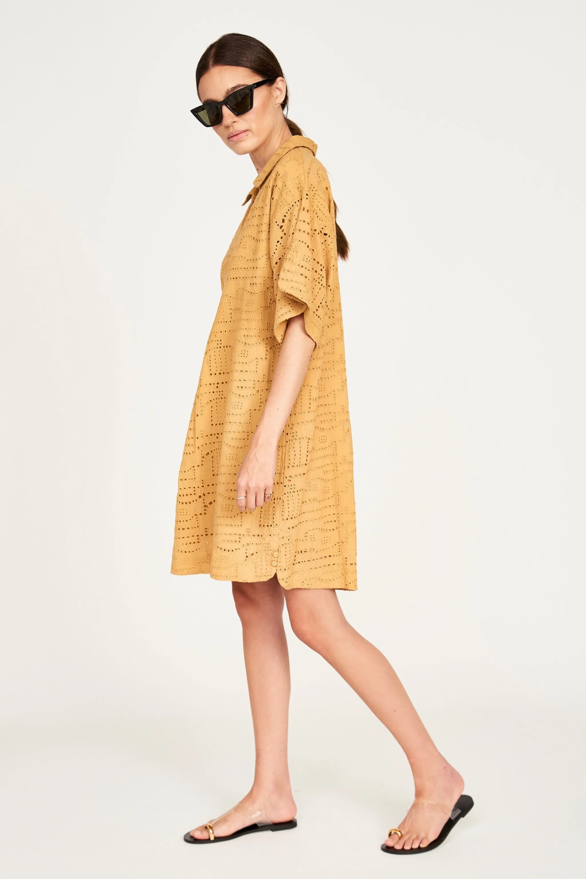 Lanai Popover Dress in Golden Eyelet sold by Mirth product image thumbnail 3