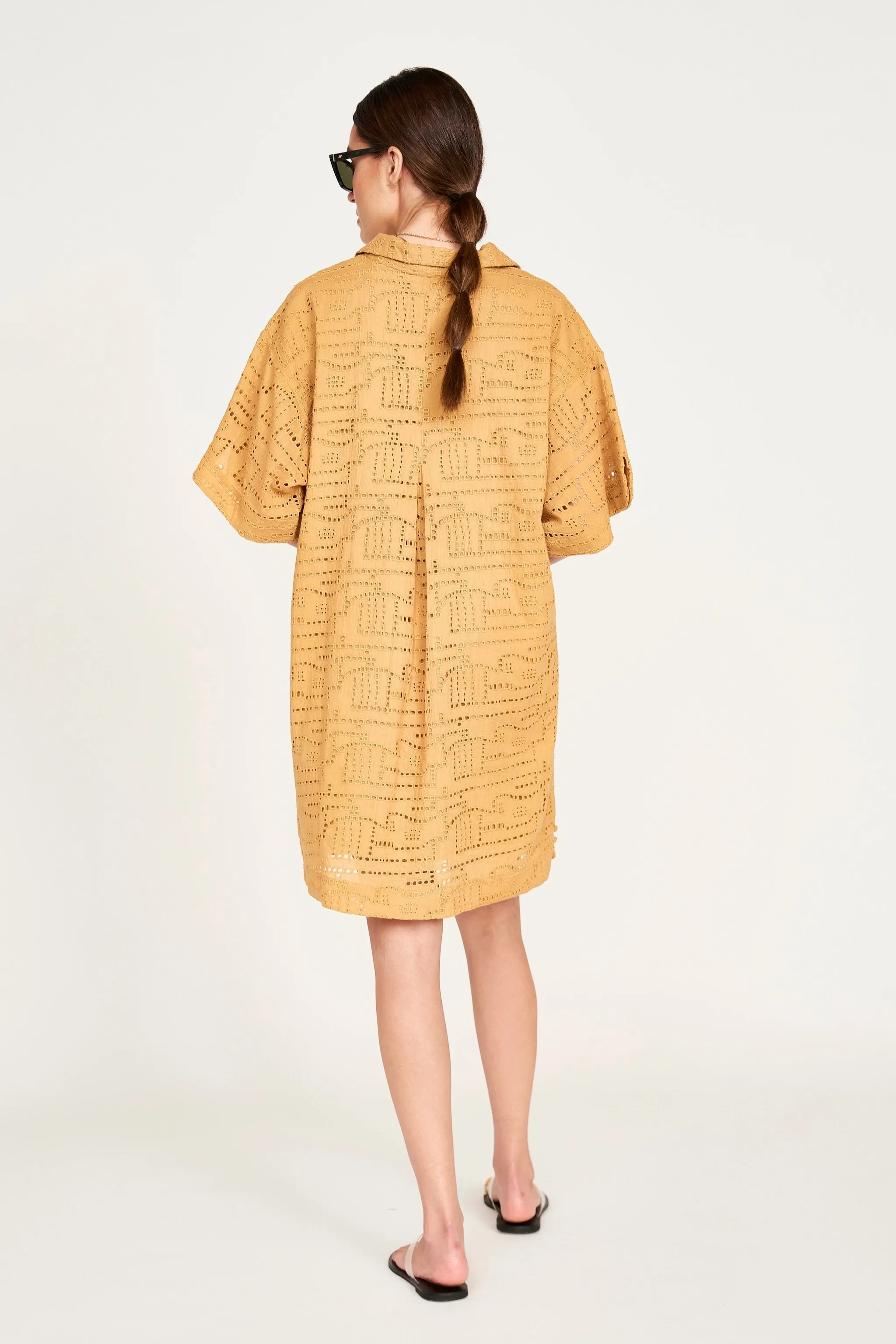 Lanai Popover Dress in Golden Eyelet sold by Mirth product image thumbnail 4