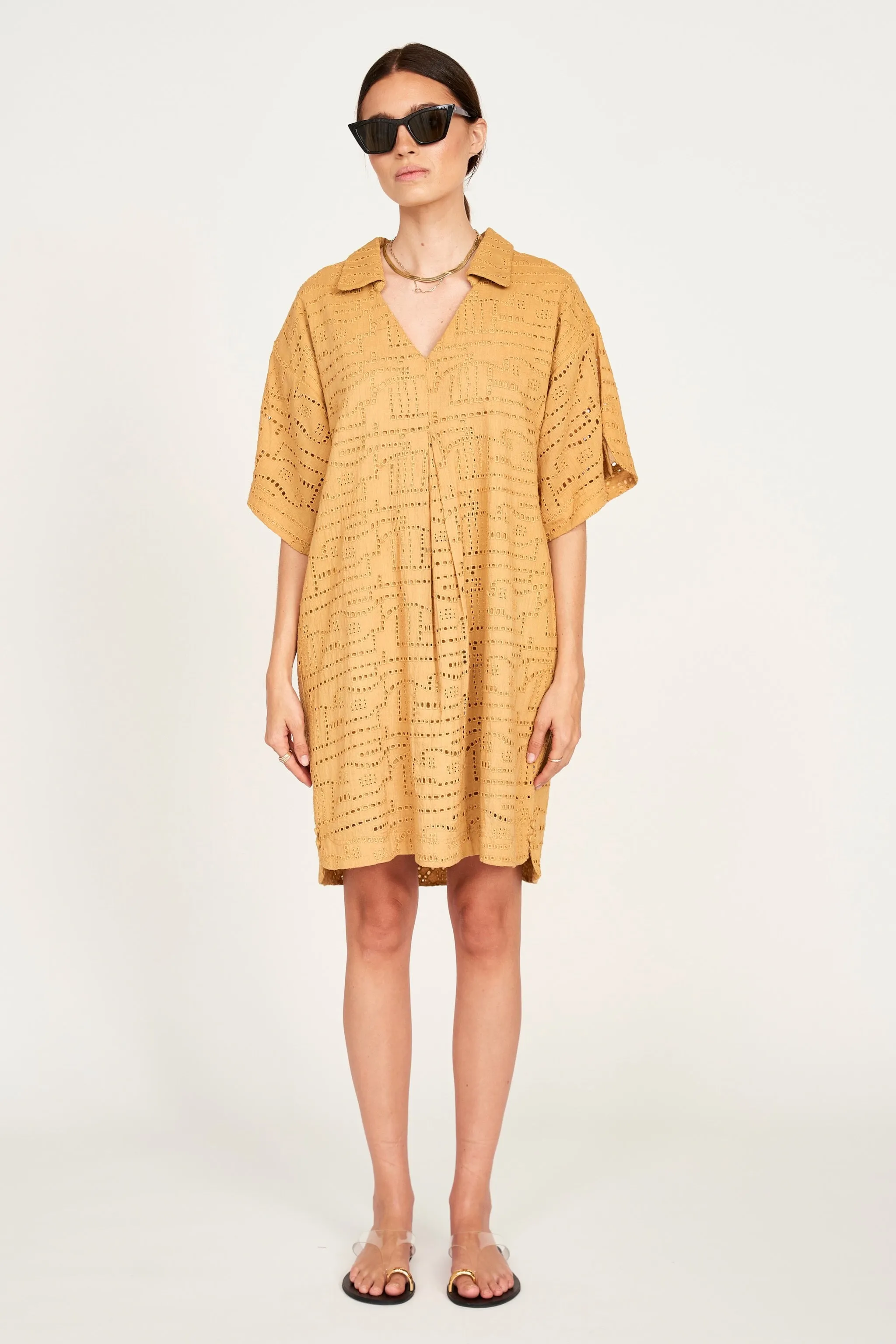 Lanai Popover Dress in Golden Eyelet sold by Mirth