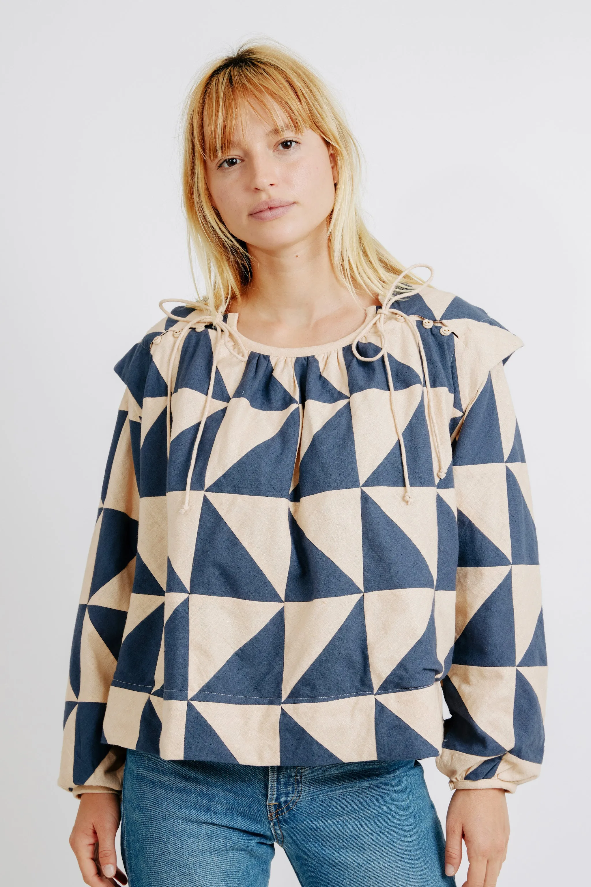 Malaga Top in Navy/Peach Patchwork sold by Mirth product image thumbnail 2