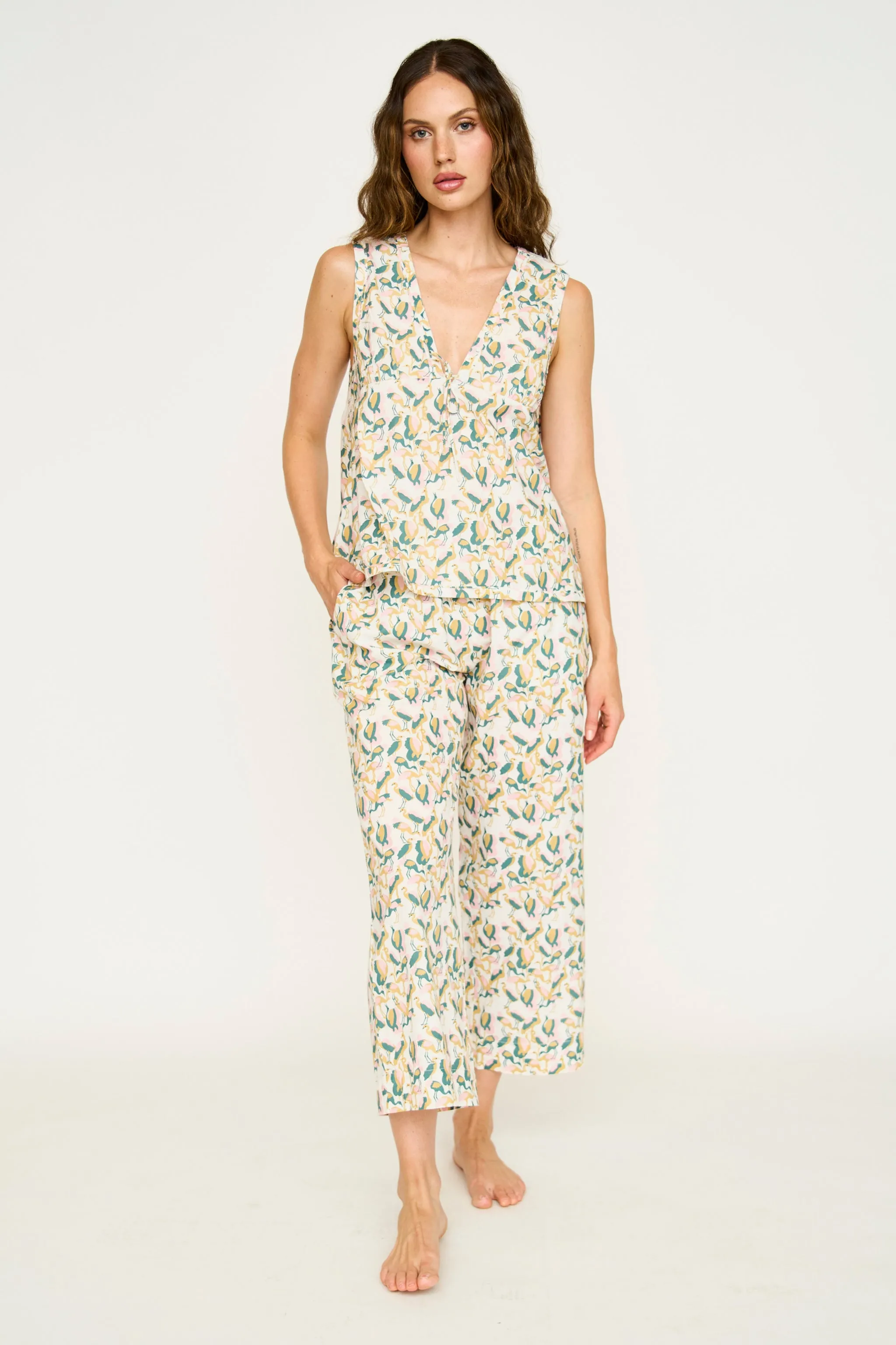 Pajama Pant & Camisole Set in Garden Bird sold by Mirth