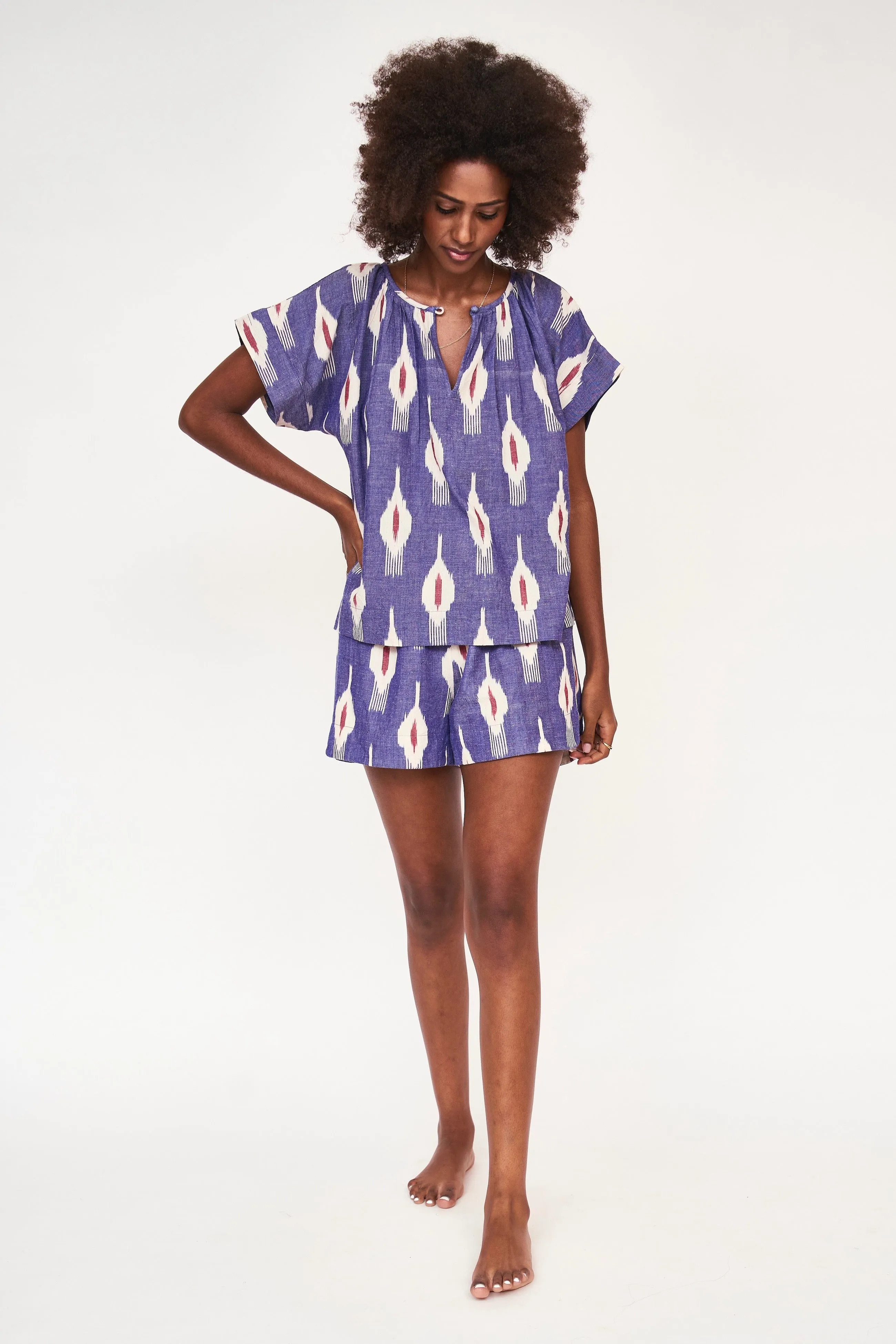 Pajama Short Set in Nautical Ikat sold by Mirth product image thumbnail 3
