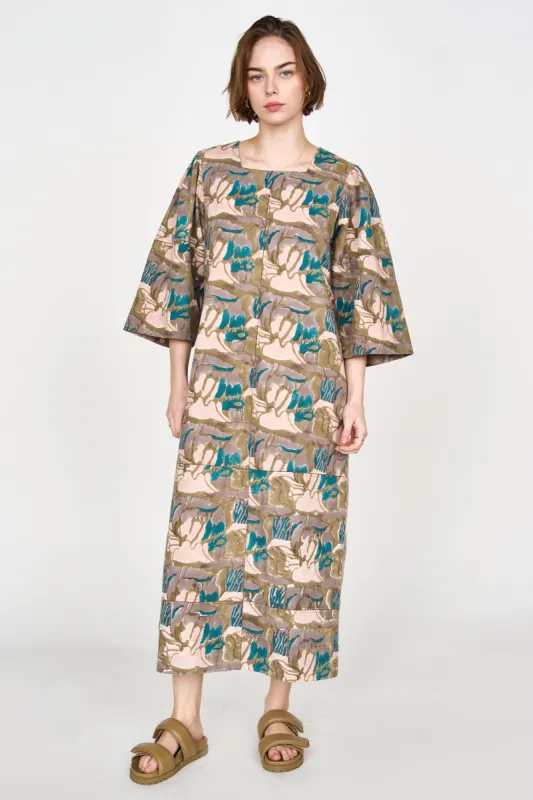 Provence Dress in Moss Reef Blockprint sold by Mirth