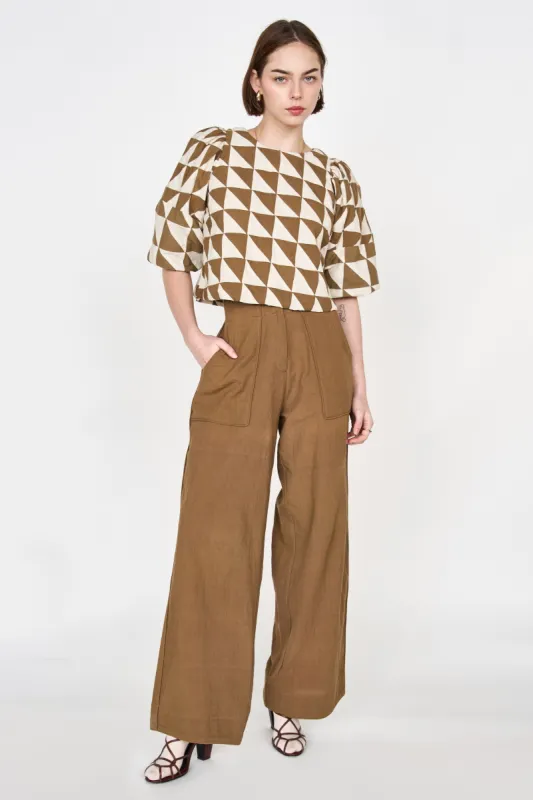 Santanyi Top in Tannin/Ecru Patchwork sold by Mirth