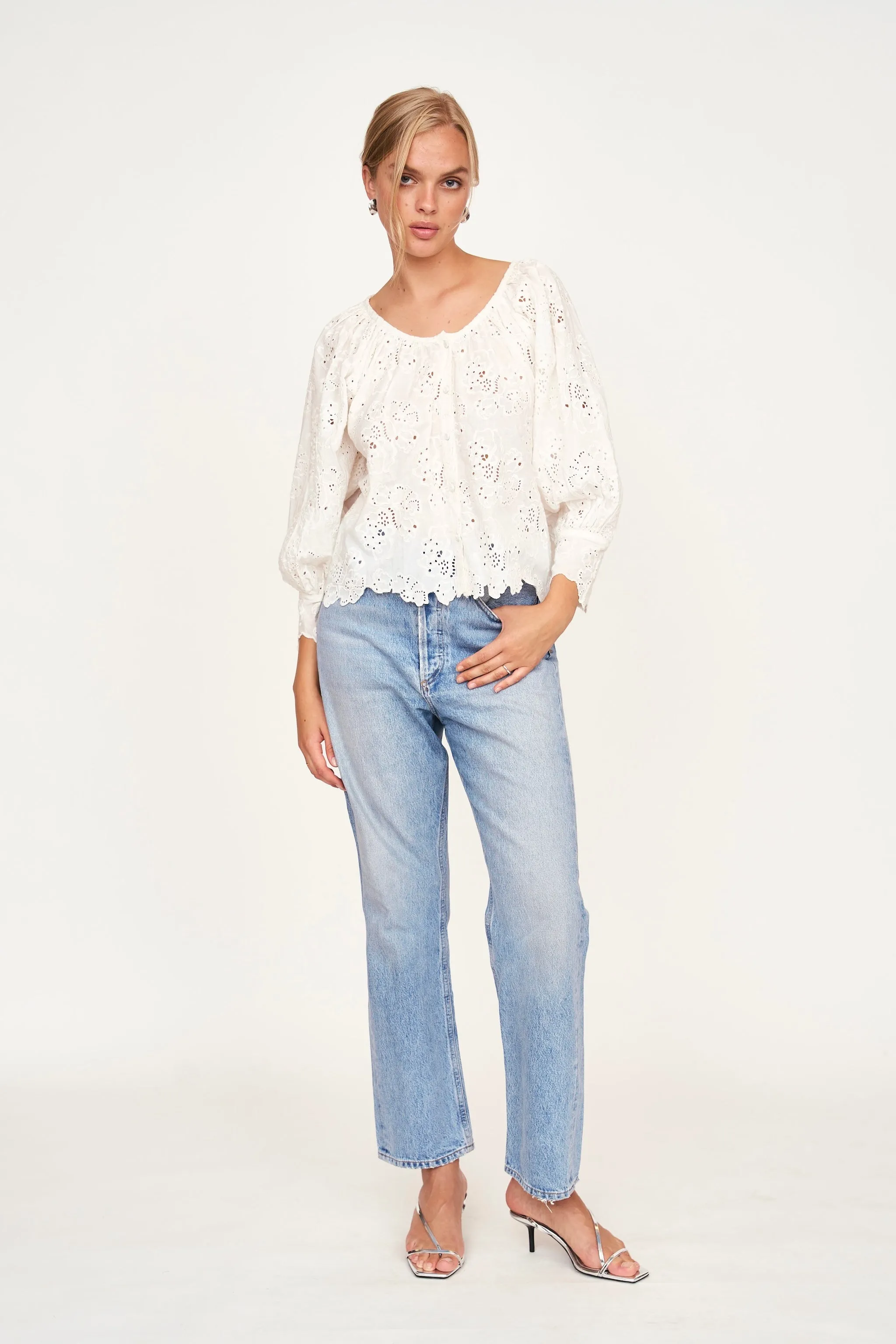 Seville Top in White Eyelet sold by Mirth