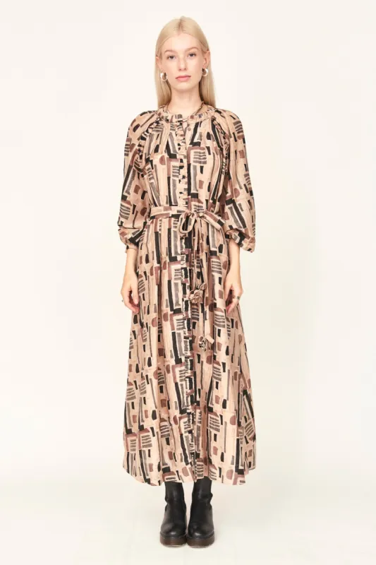 Somerset Dress in Sand Labyrinth sold by Mirth