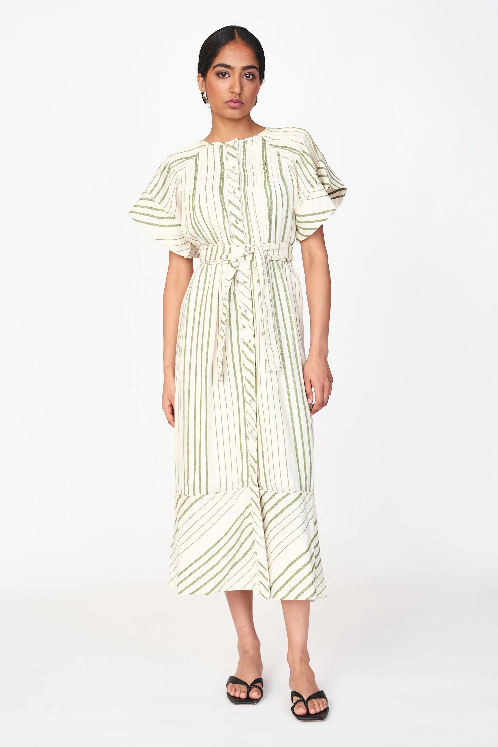 Vienna Pintuck Dress in Garden Stripe sold by Mirth