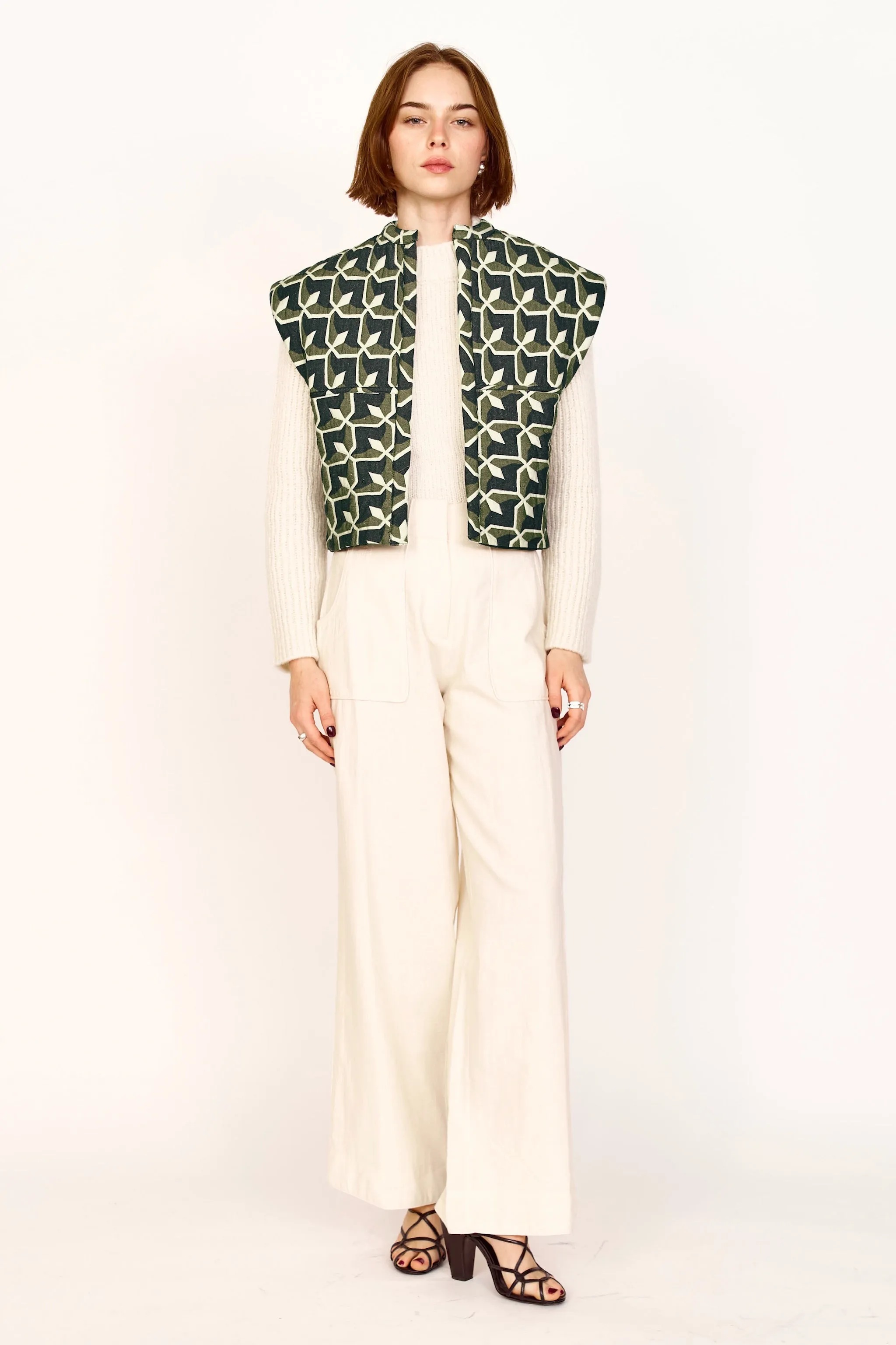 Windsor Vest in Olive Parquet sold by Mirth