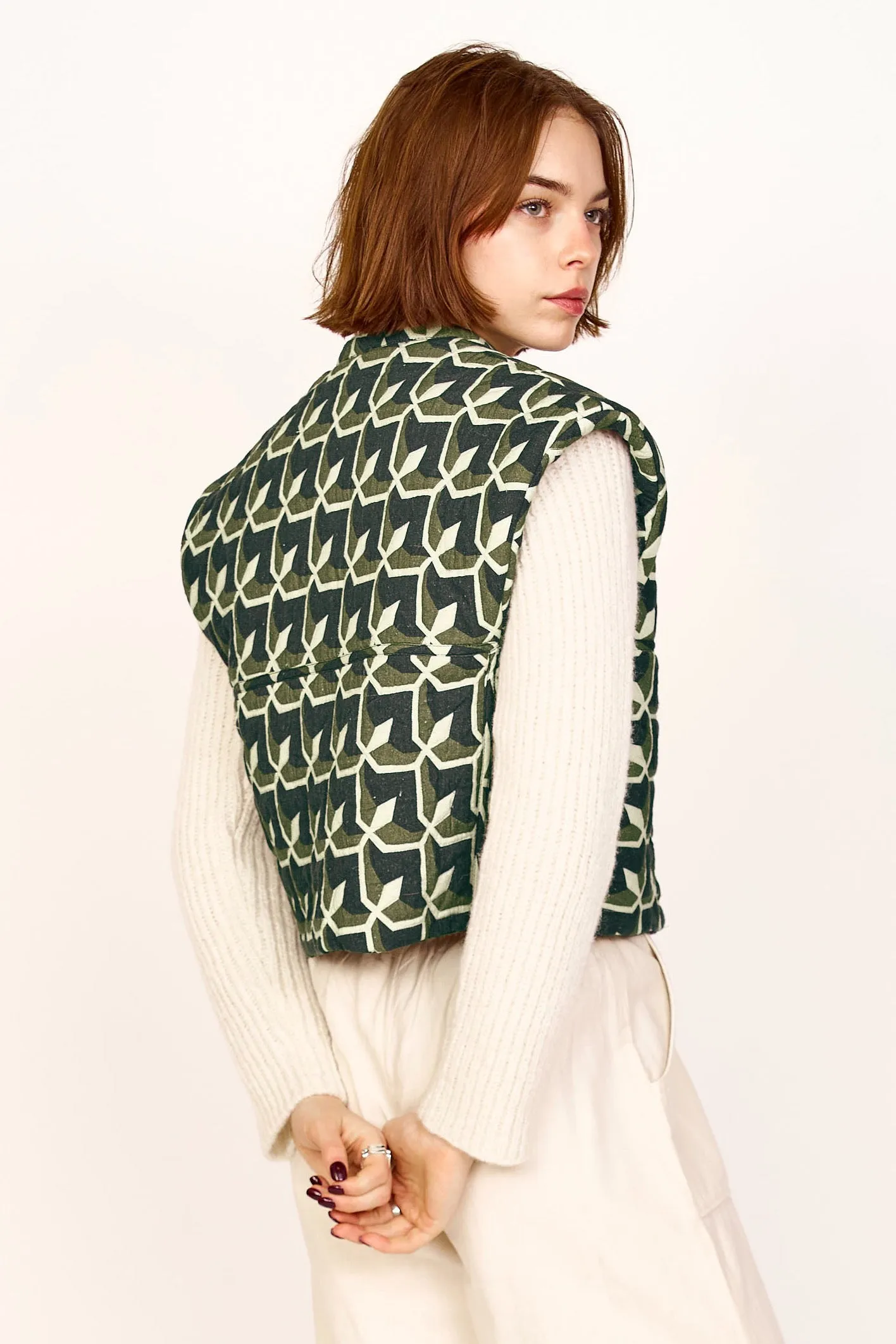 Windsor Vest in Olive Parquet sold by Mirth product image thumbnail 4