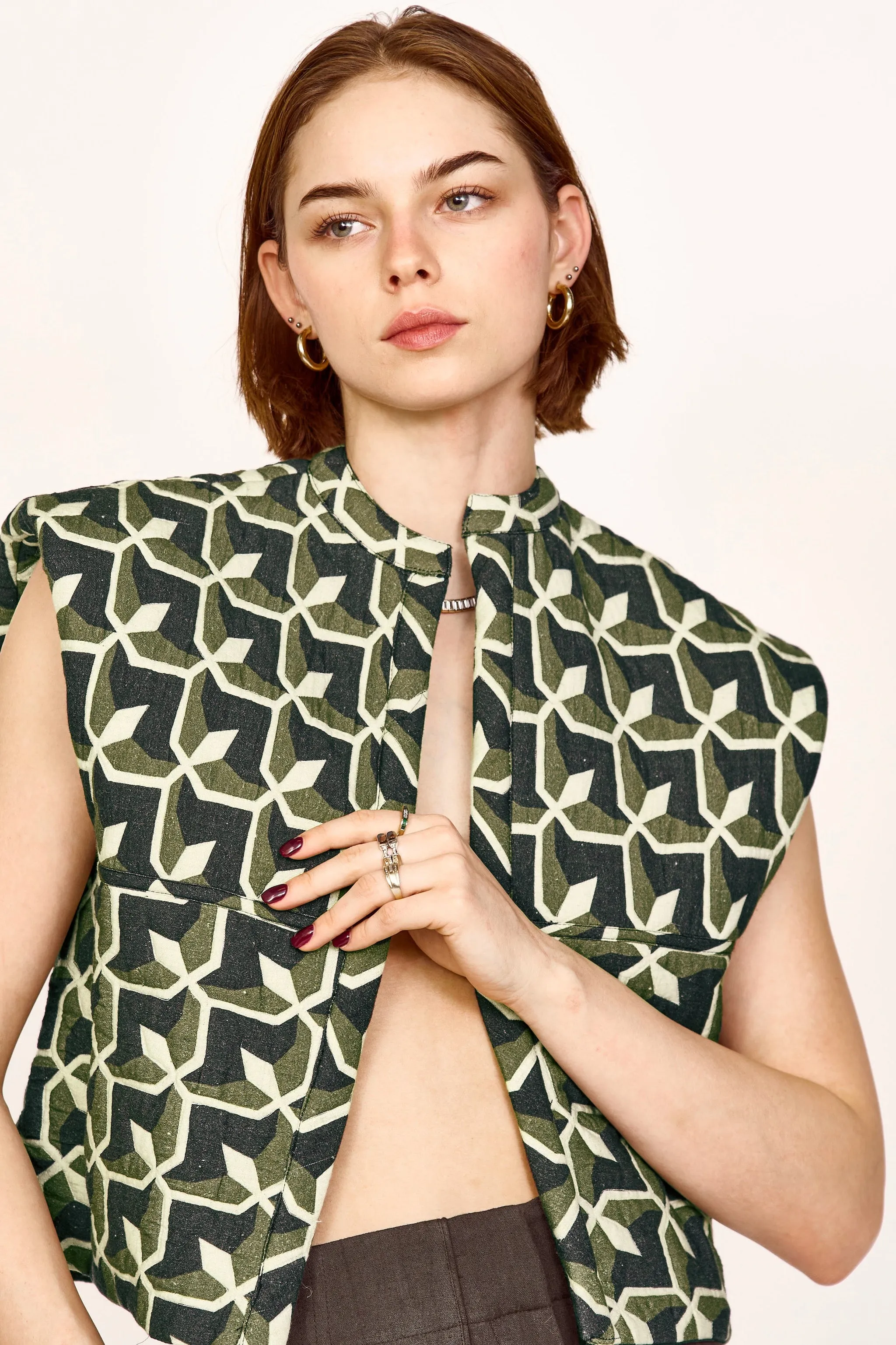 Windsor Vest in Olive Parquet sold by Mirth product image thumbnail 2