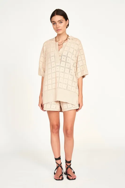 Adelaide Pointelle Knit Top in Shell sold by Mirth
