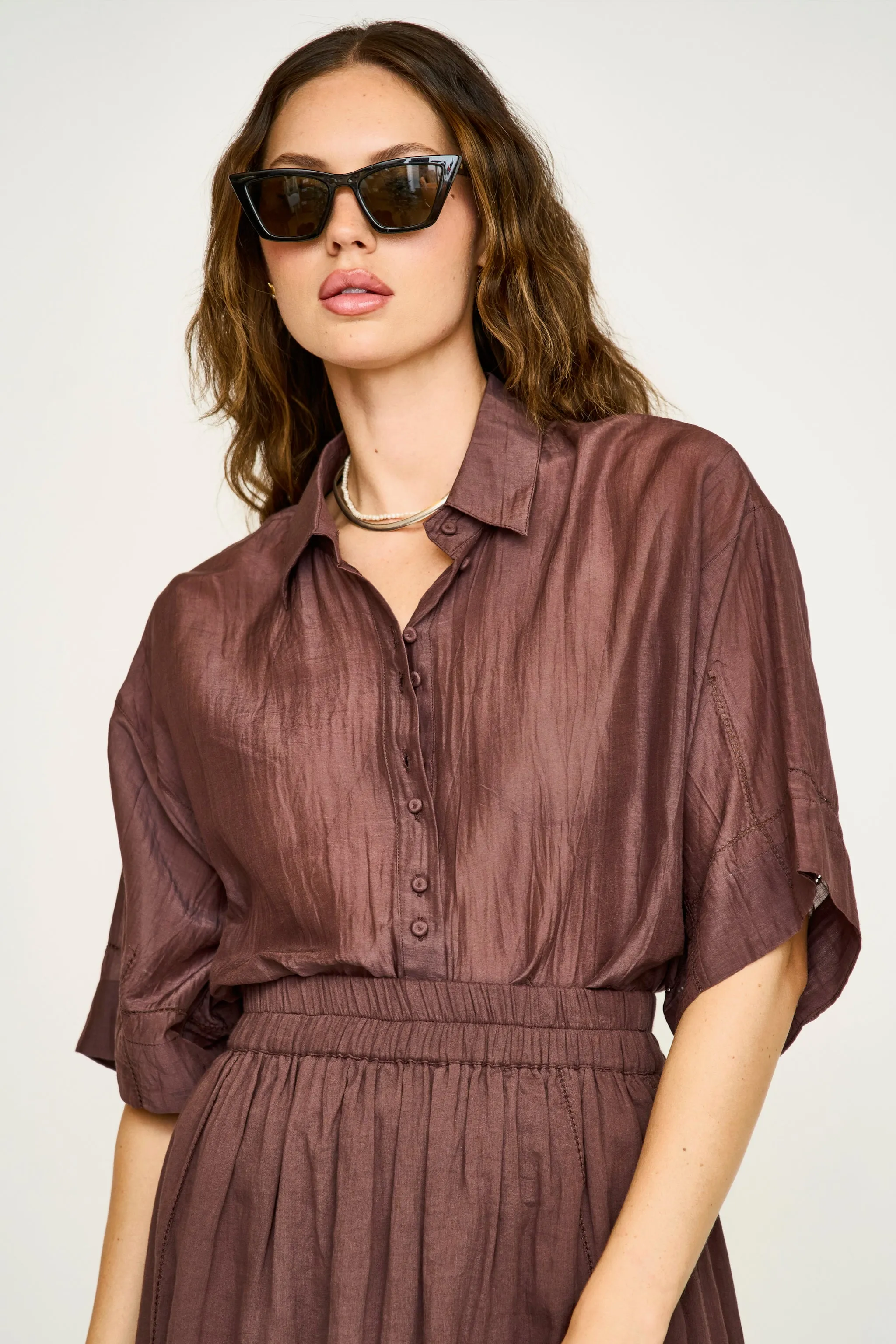 Kyoto Short Sleeved Shirt in Grappa sold by Mirth product image thumbnail 2