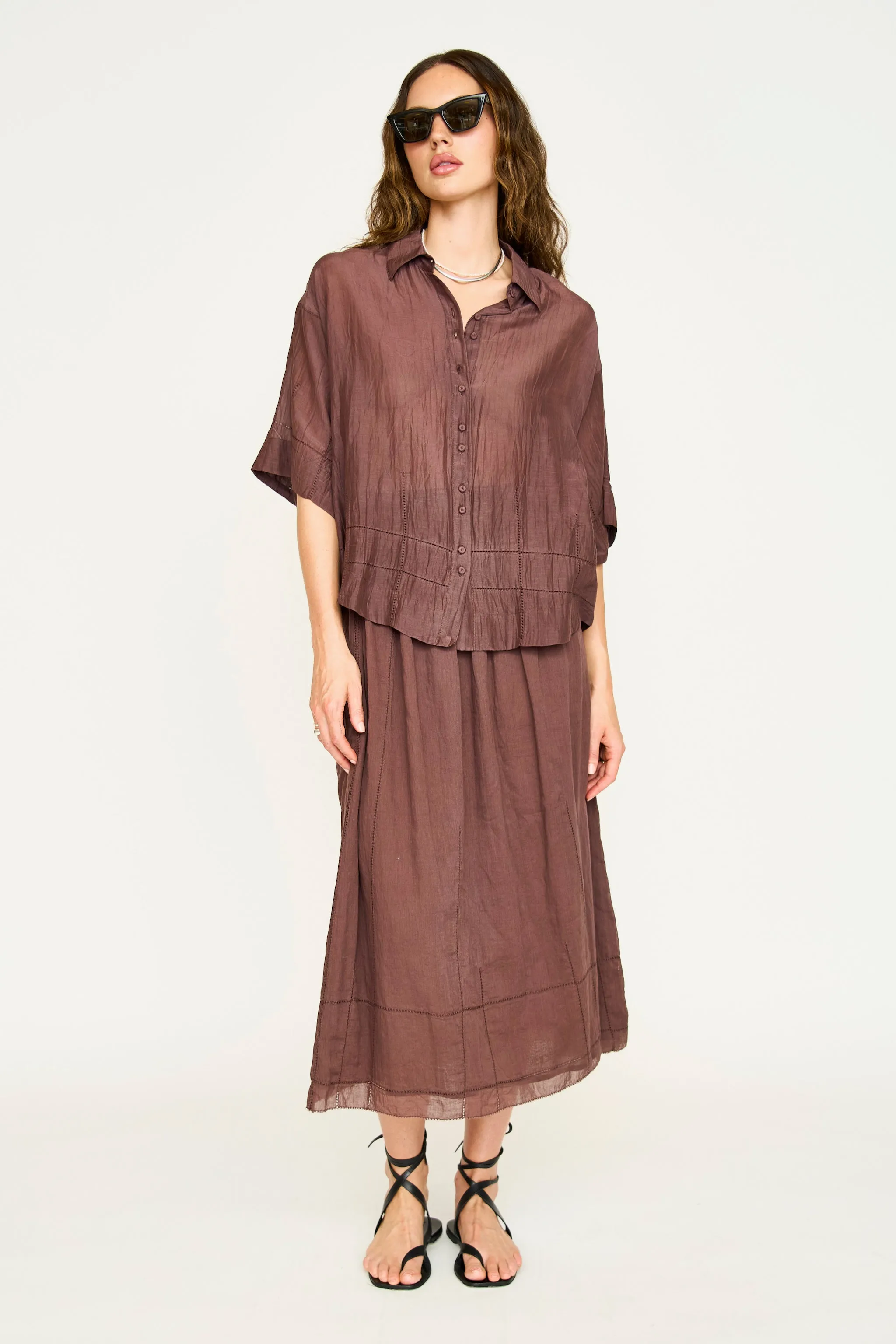 Kyoto Short Sleeved Shirt in Grappa sold by Mirth