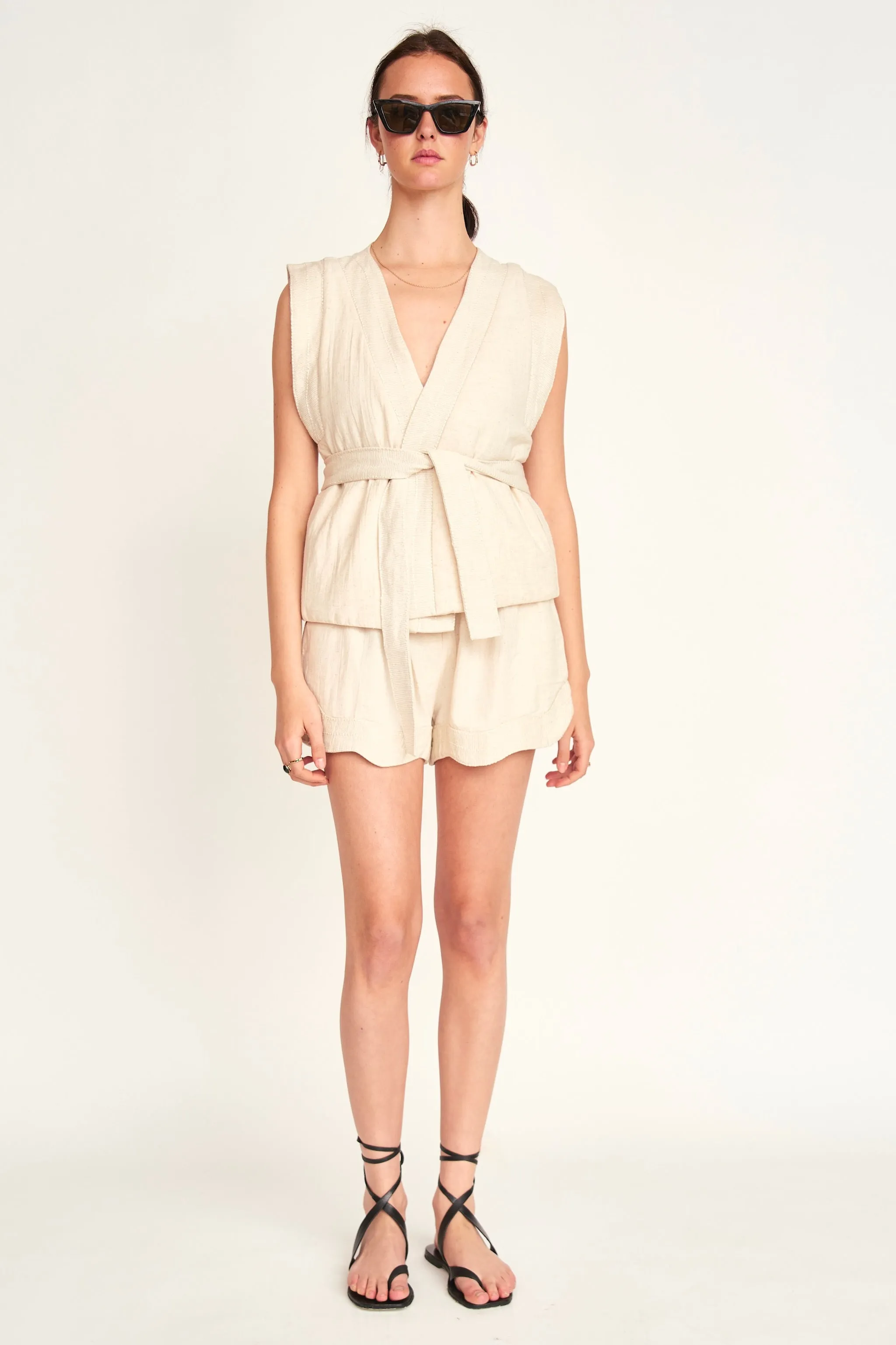 Rouen Quilted Vest in Oat Fossil sold by Mirth