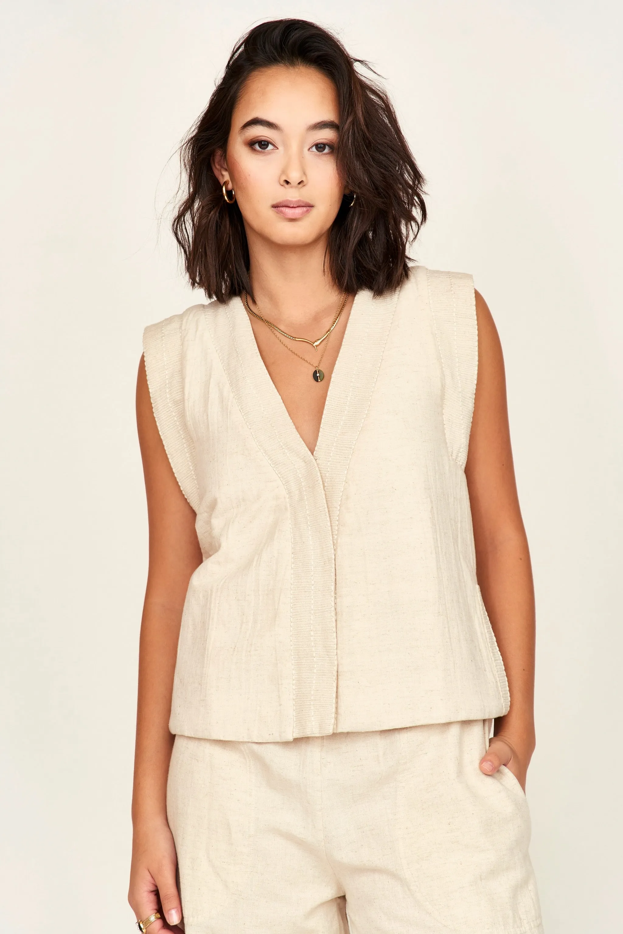 Rouen Quilted Vest in Oat Fossil sold by Mirth product image thumbnail 4