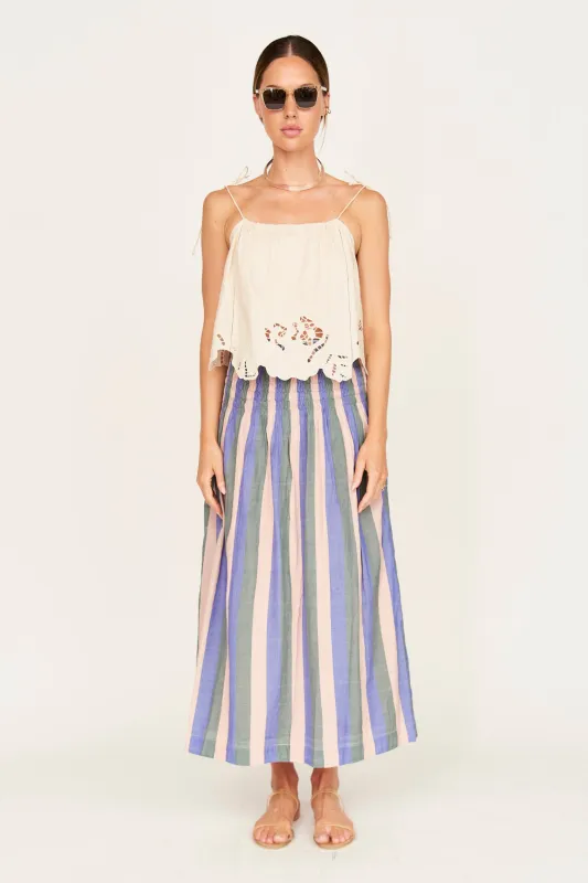Savannah Smocked Skirt in Carnival Stripe sold by Mirth