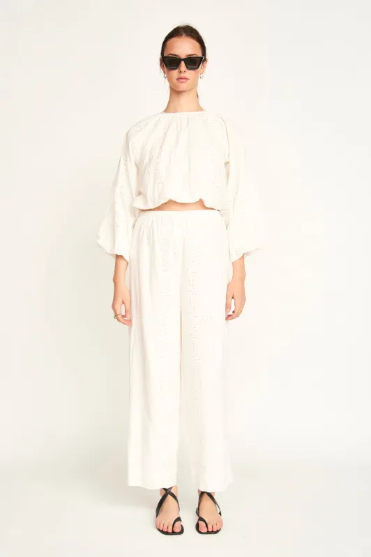 Andaman Bubble Top in White Marine Eyelet sold by Mirth