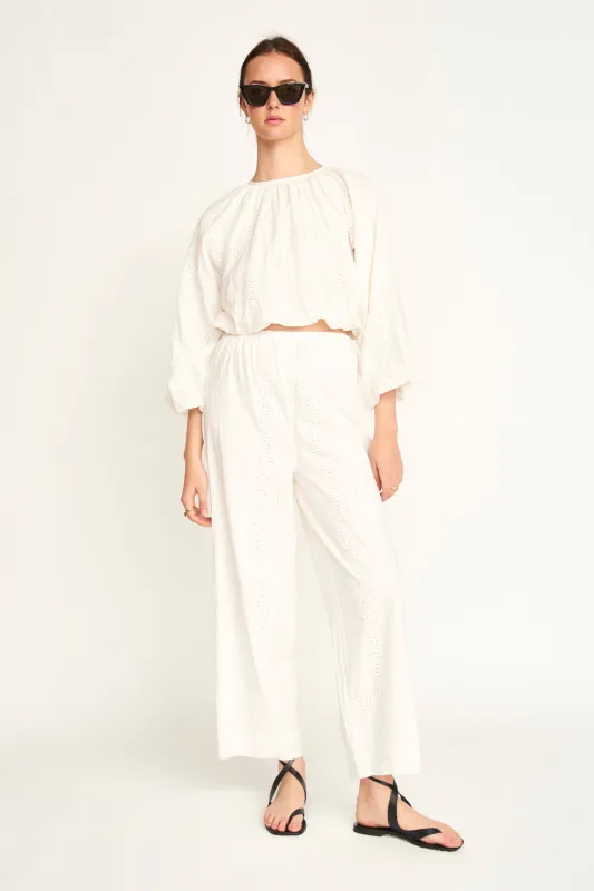 Baden Pant in White Marine Eyelet sold by Mirth
