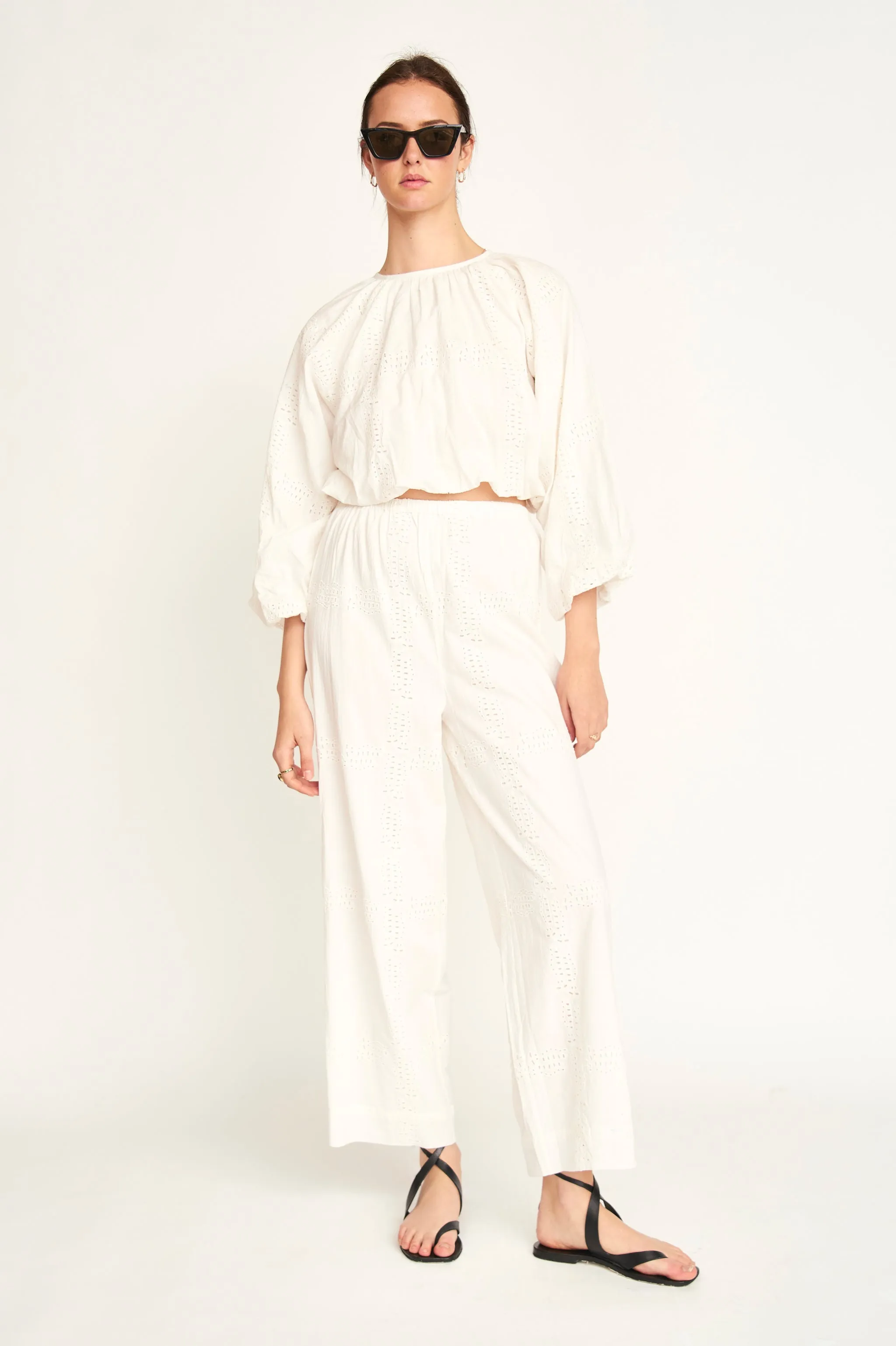 Baden Pant in White Marine Eyelet sold by Mirth