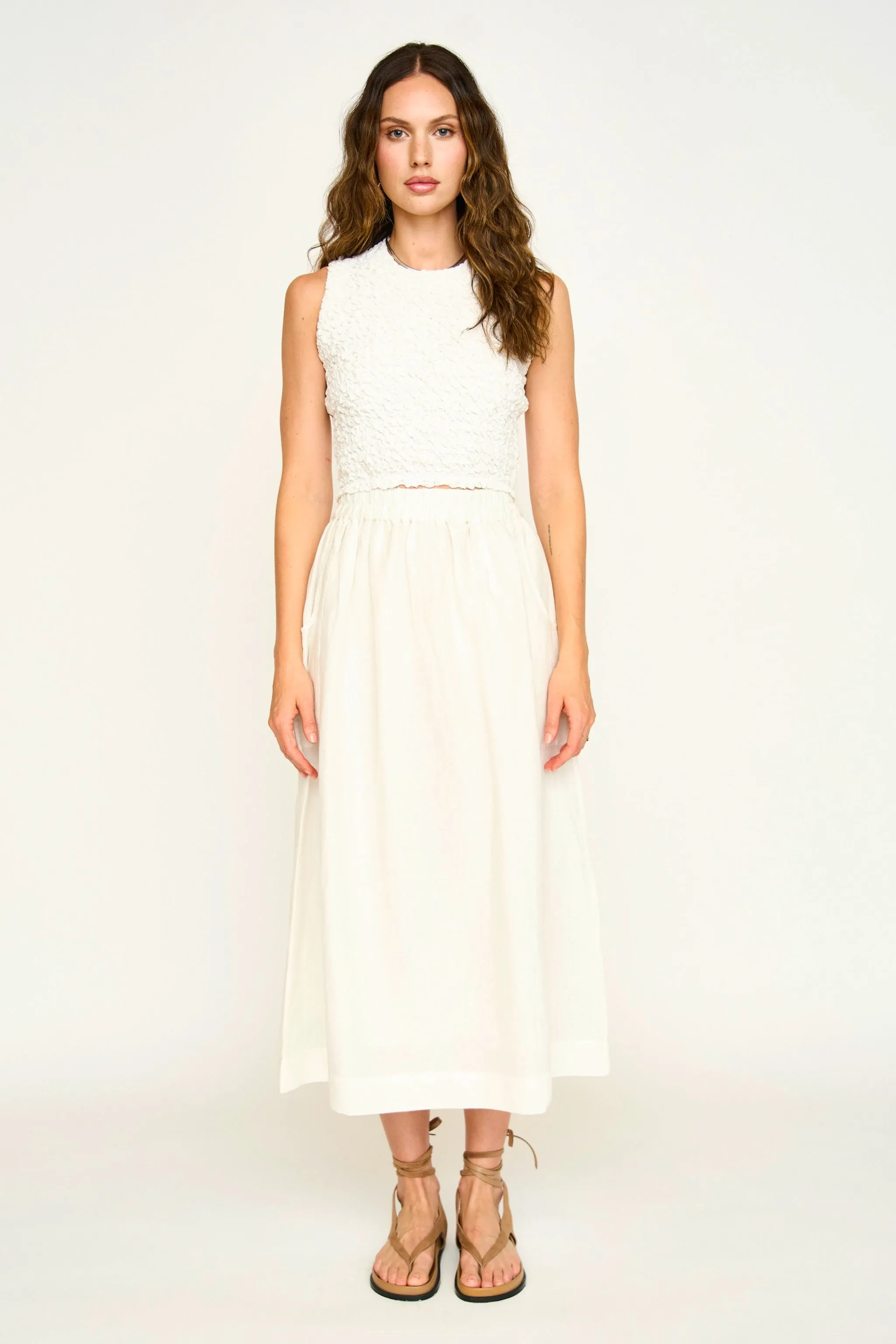 Lucia Smocked Top in White sold by Mirth