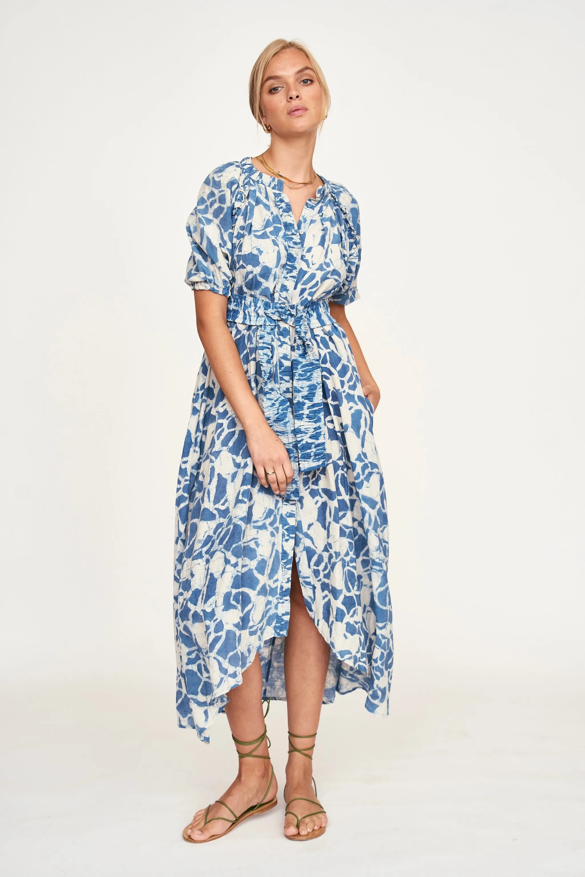 Somerset Dress in Indigo Crackle sold by Mirth