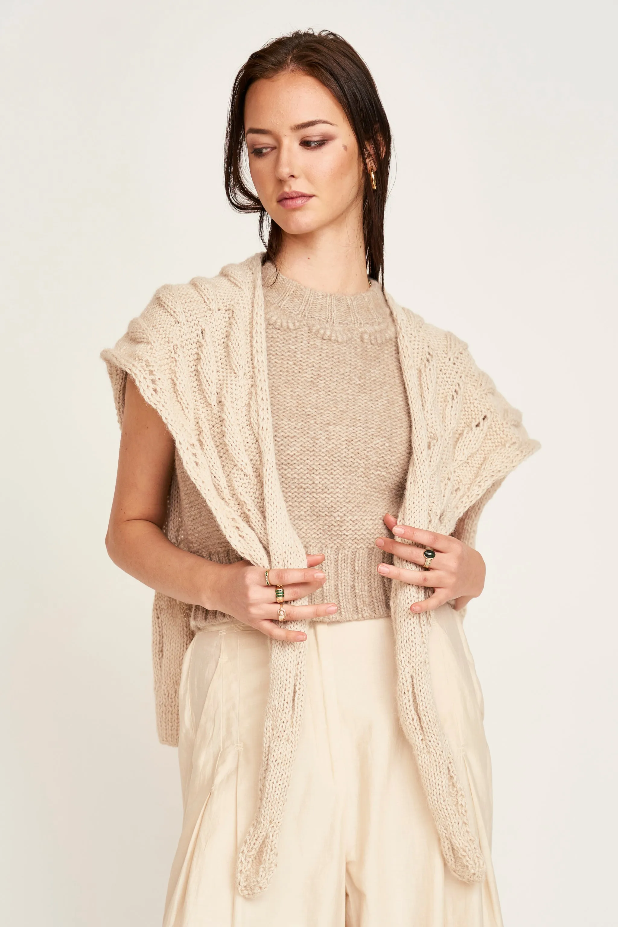 Teardrop Tie Shawl in Sand sold by Mirth product image thumbnail 2