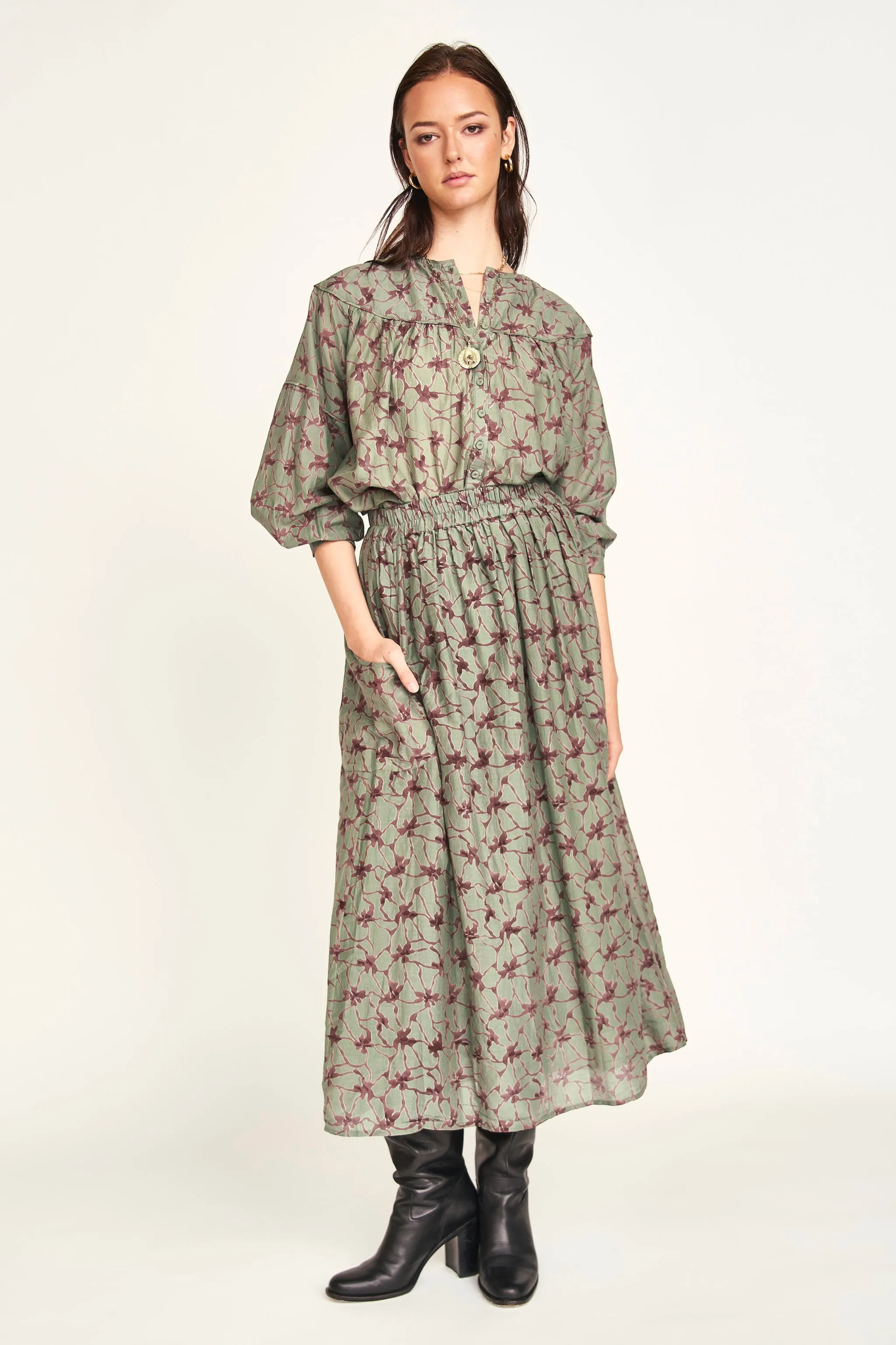 Verona Skirt in Shadow Kudzu sold by Mirth