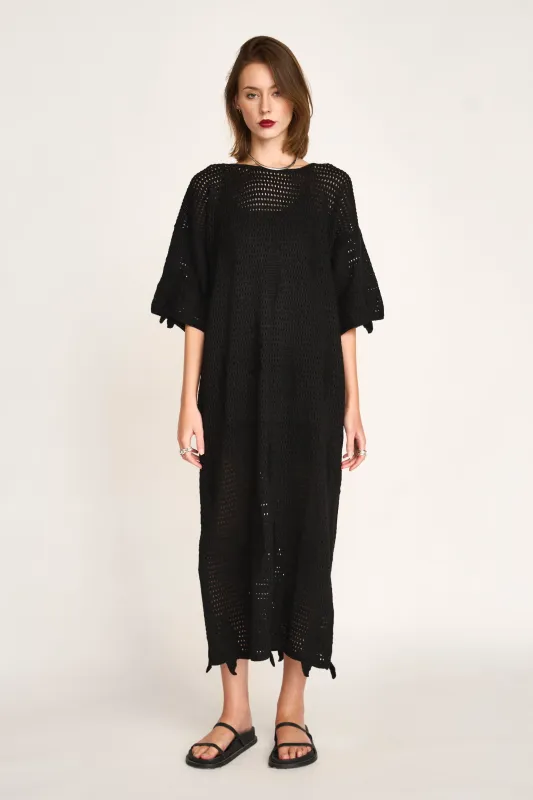 Madagascar Pointelle Dress in Black sold by Mirth