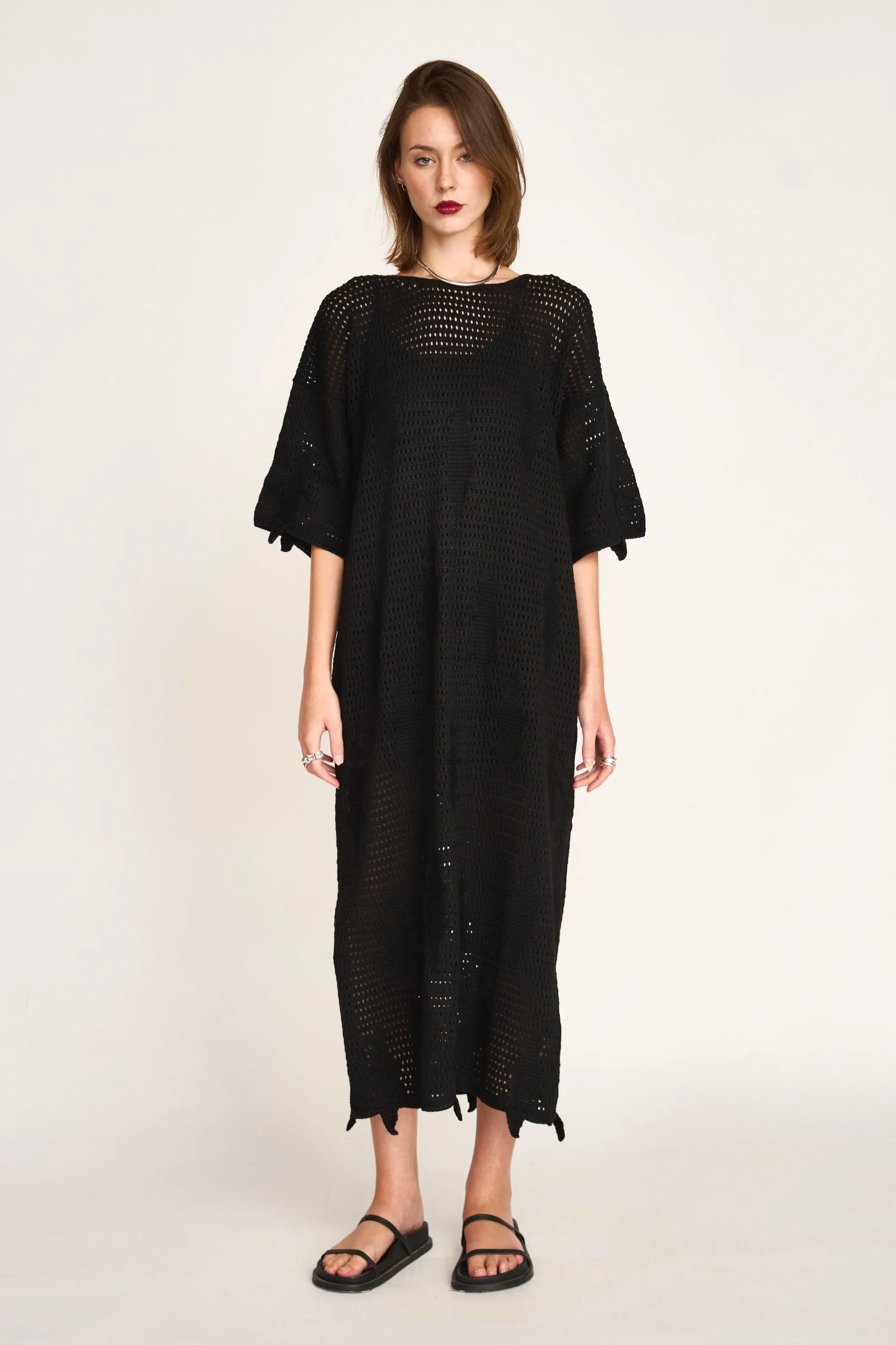 Madagascar Pointelle Dress in Black sold by Mirth