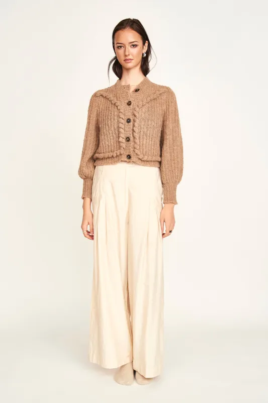 Moritz Embroidered Cardigan in Brownie sold by Mirth