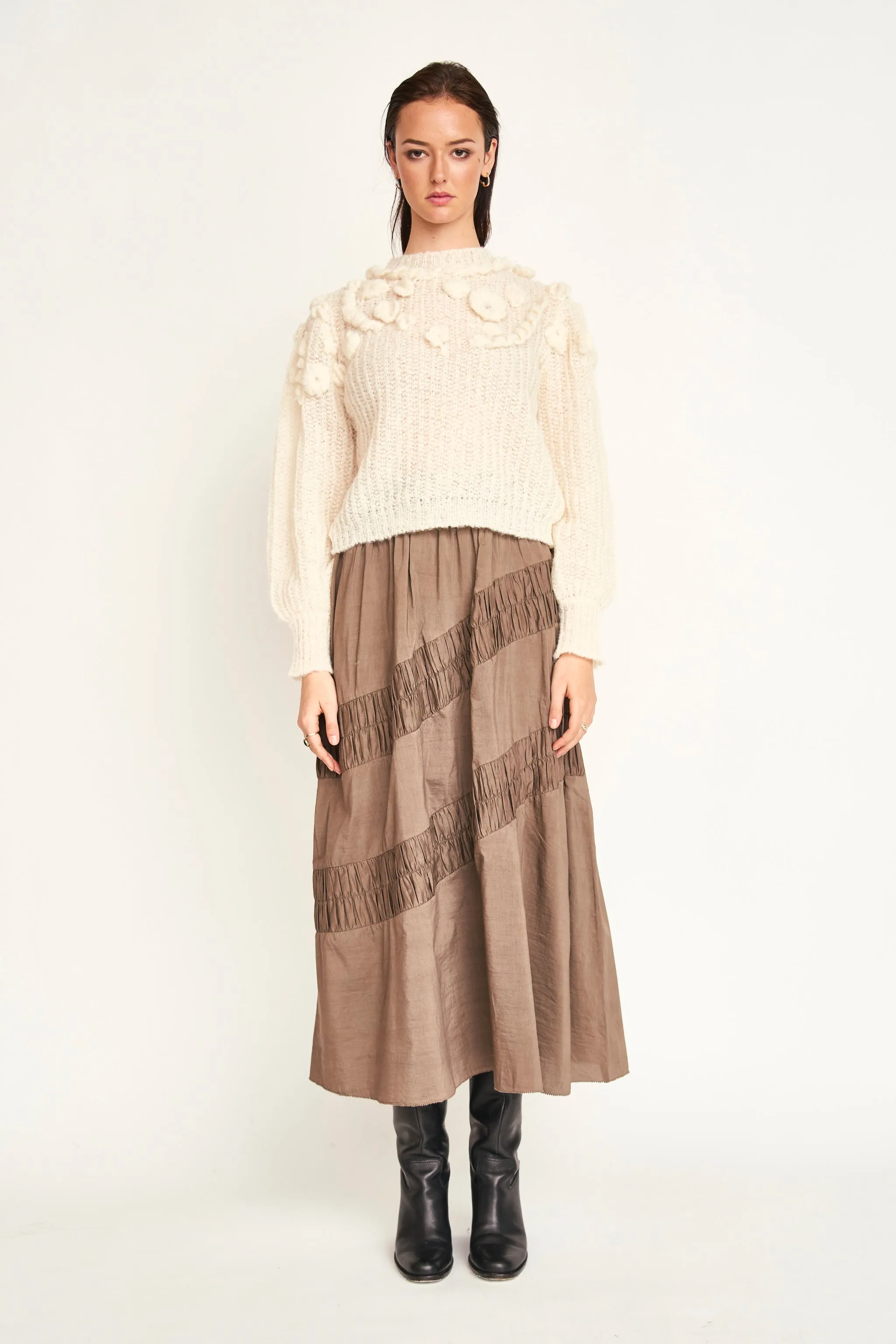Verona Ruched Skirt in Walnut sold by Mirth