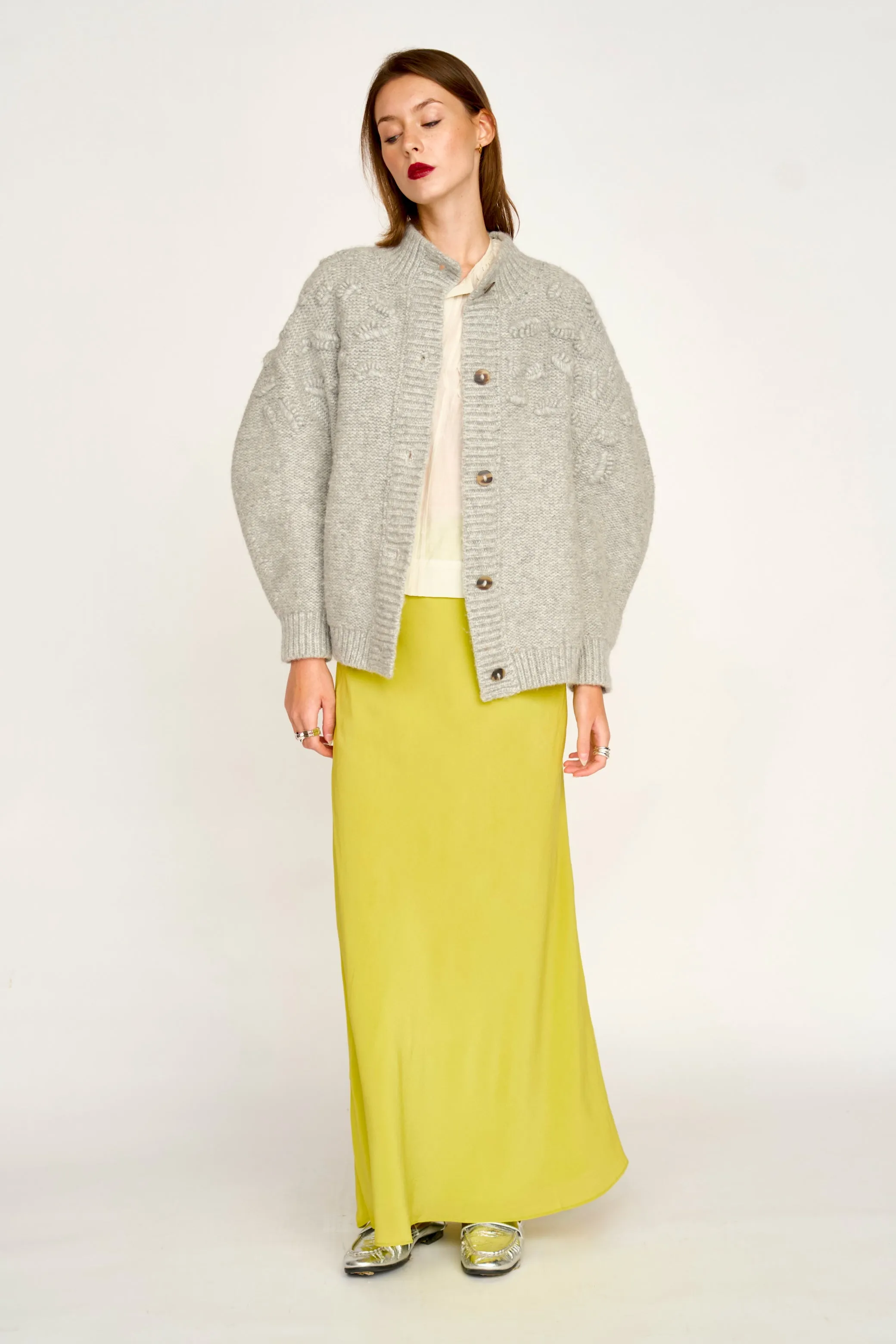 Cusco Shell Cardigan in Dove Grey sold by Mirth