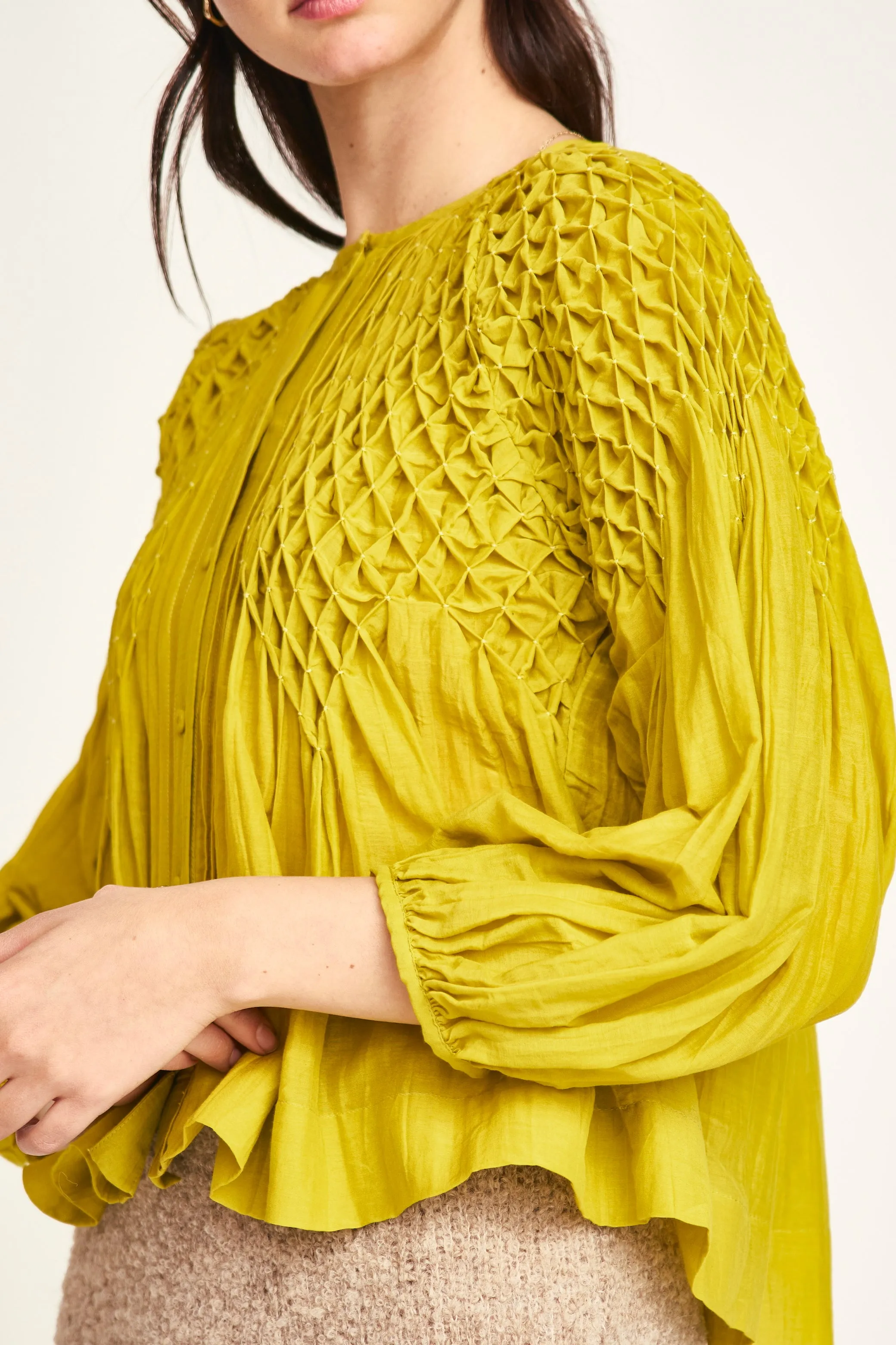 Ynez Hand Smocked Blouse in Citronelle sold by Mirth product image thumbnail 2