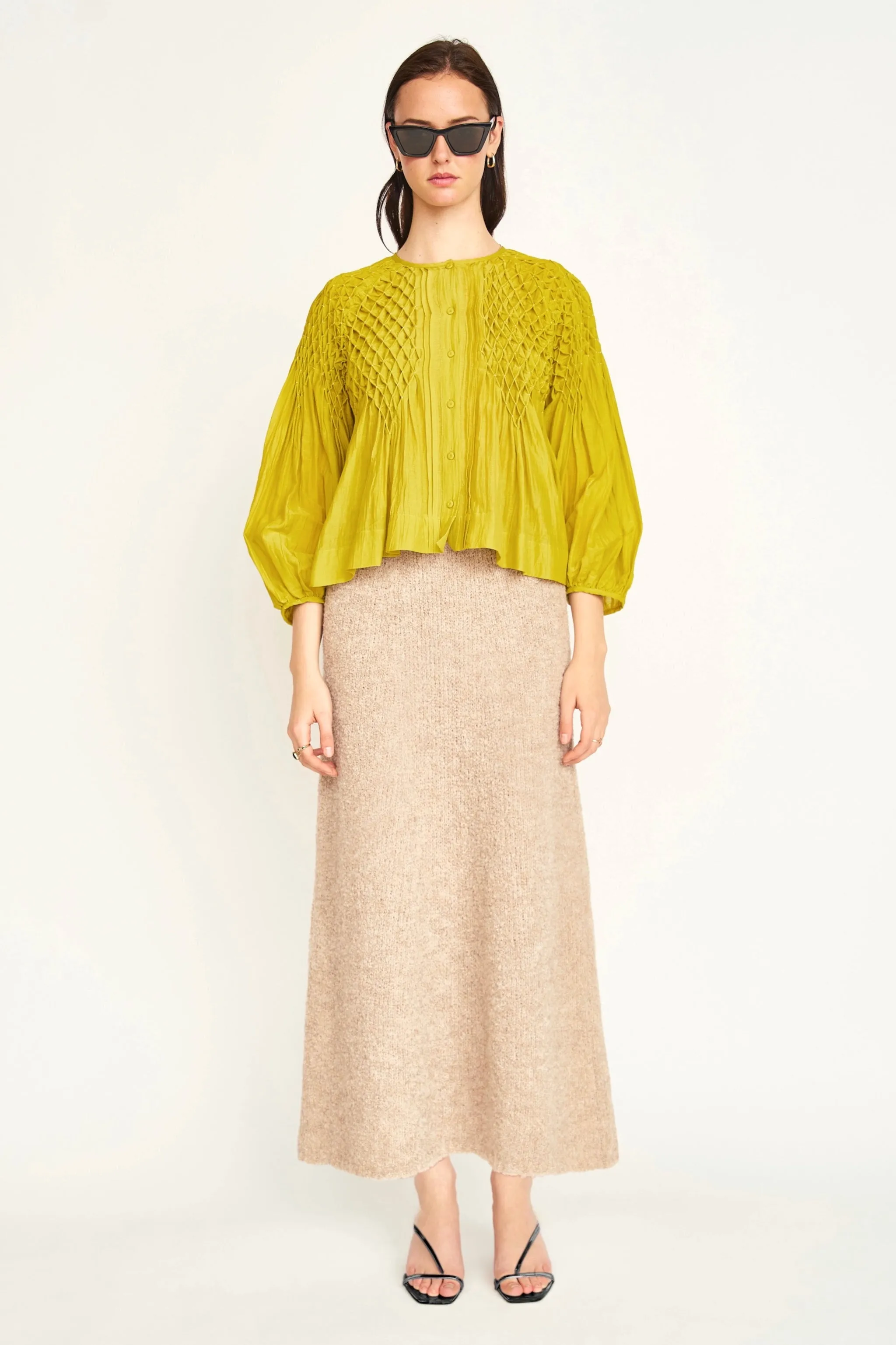 Ynez Hand Smocked Blouse in Citronelle sold by Mirth