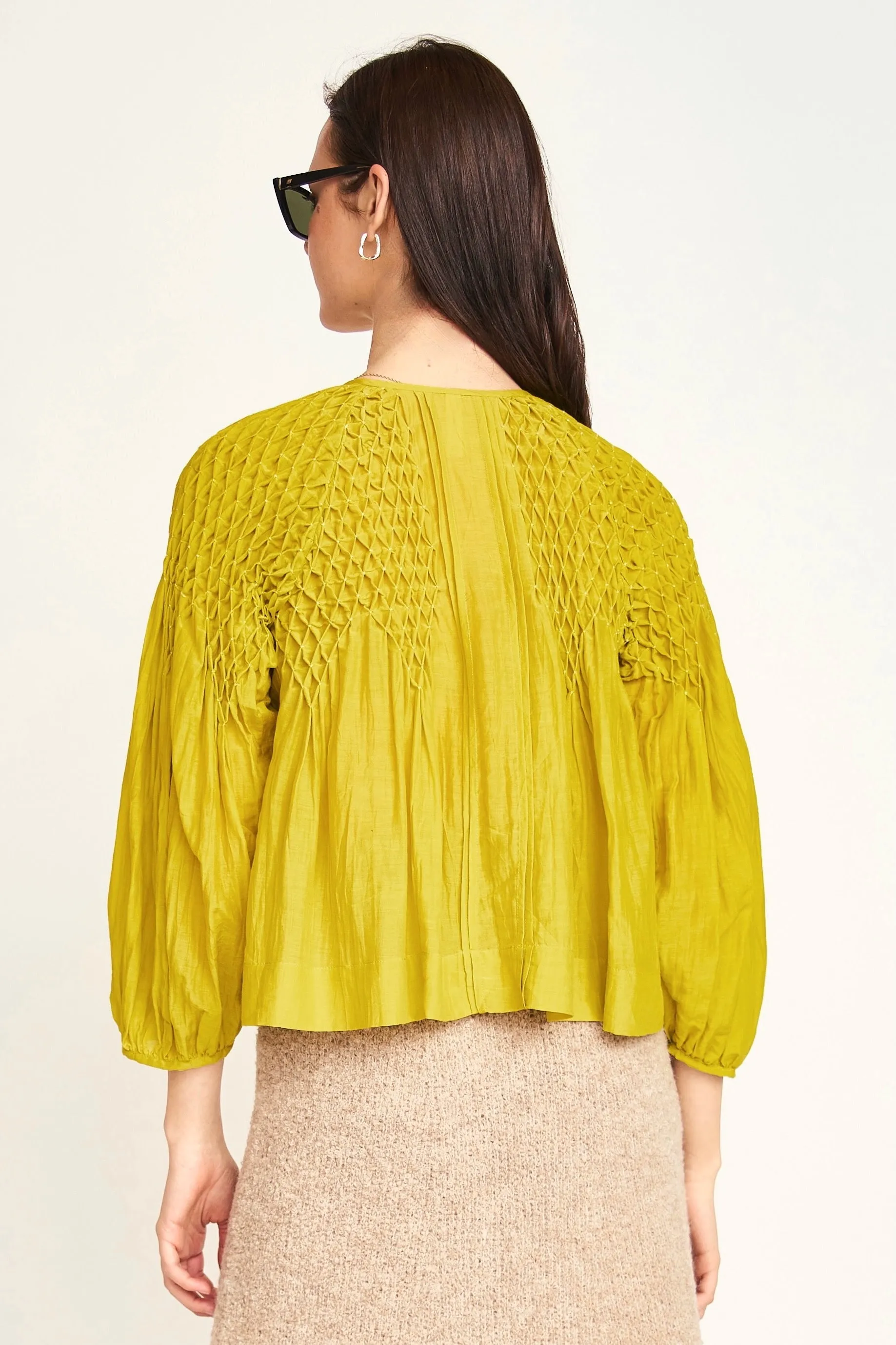 Ynez Hand Smocked Blouse in Citronelle sold by Mirth product image thumbnail 5
