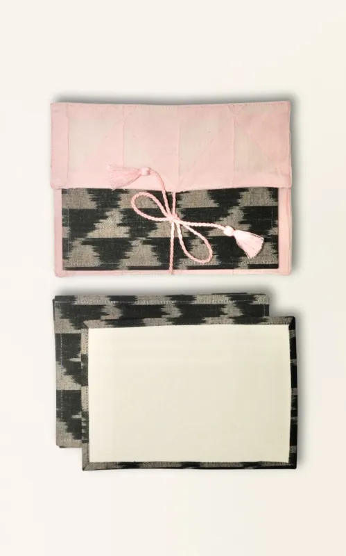 Notecard Set in Black Ikat/Pink Jacquard sold by Mirth
