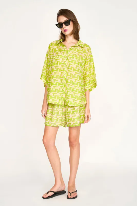 Kyoto Short Sleeved Shirt in Lime Popova made by Mirth