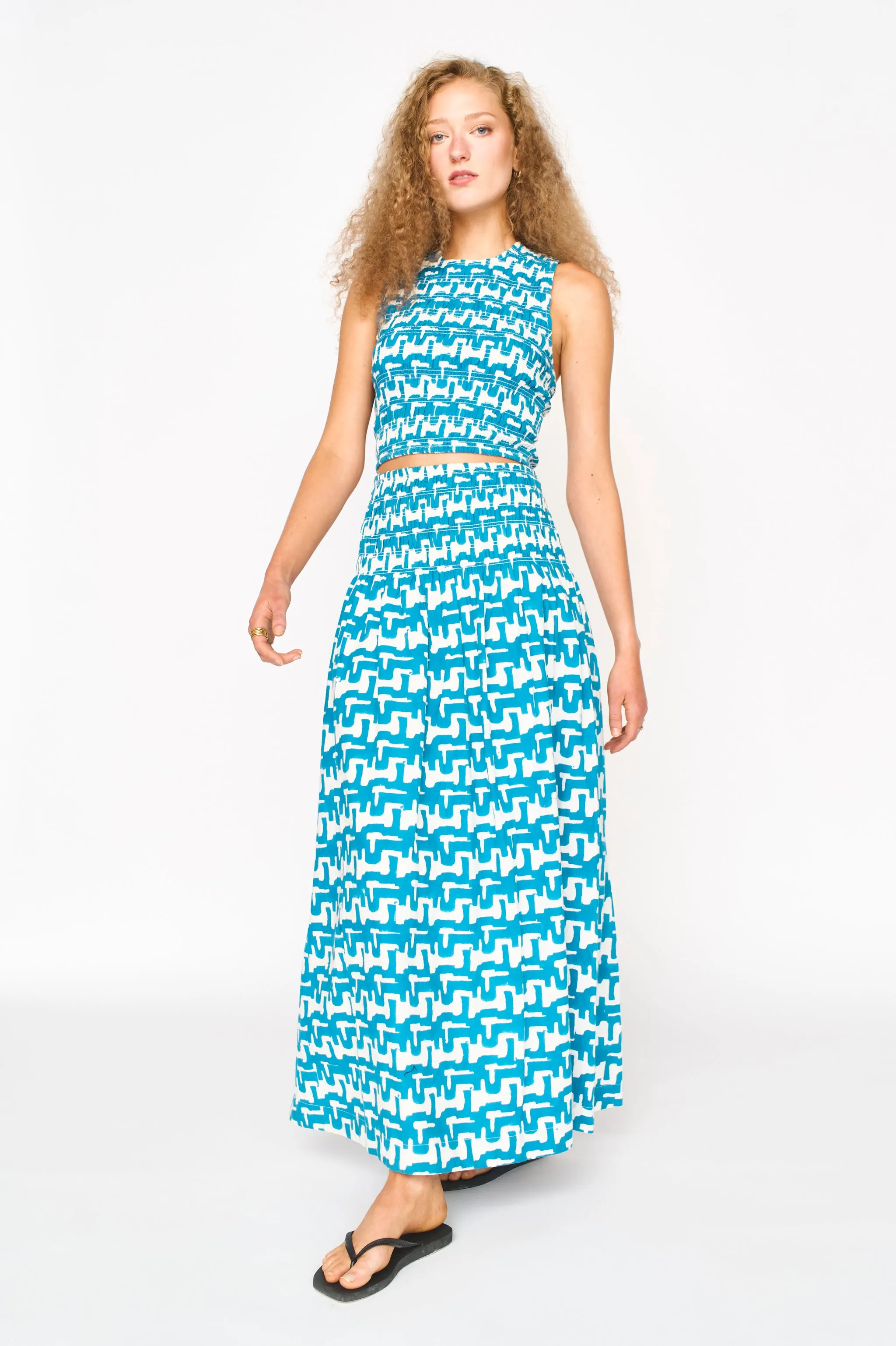 Savannah Smocked Skirt in Azure Popova sold by Mirth product image thumbnail 2