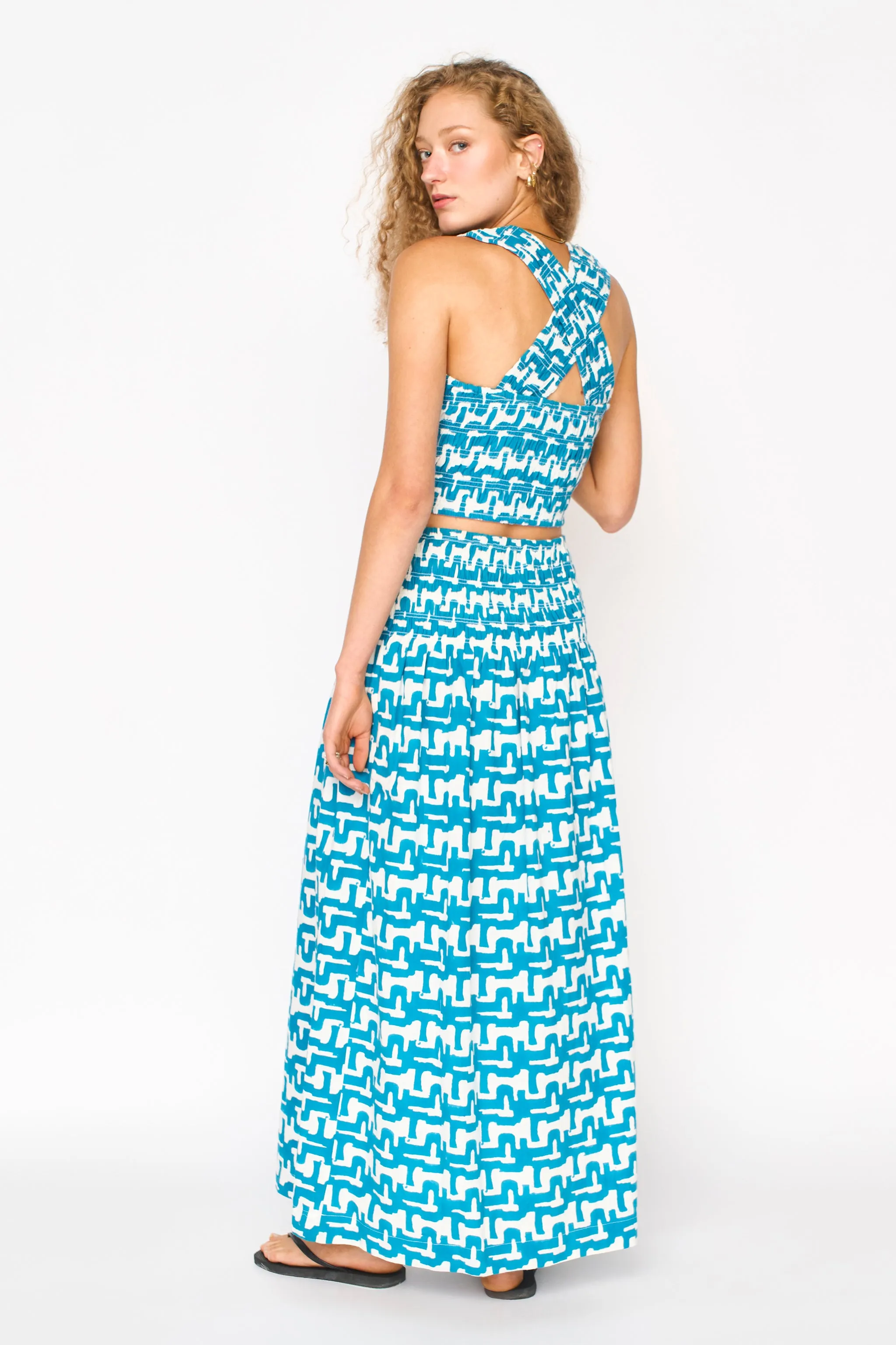 Savannah Smocked Skirt in Azure Popova sold by Mirth product image thumbnail 5