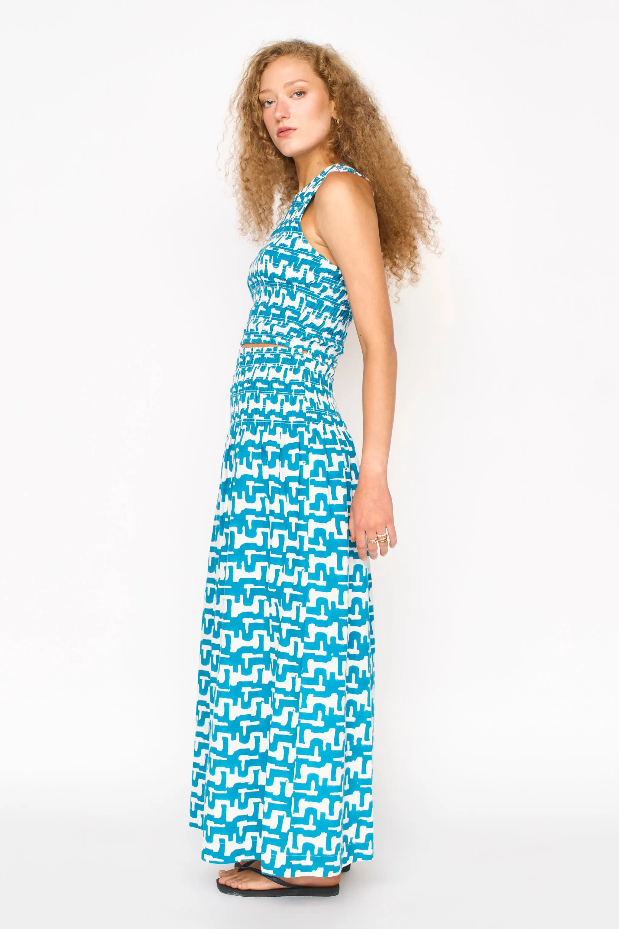 Savannah Smocked Skirt in Azure Popova sold by Mirth product image thumbnail 4