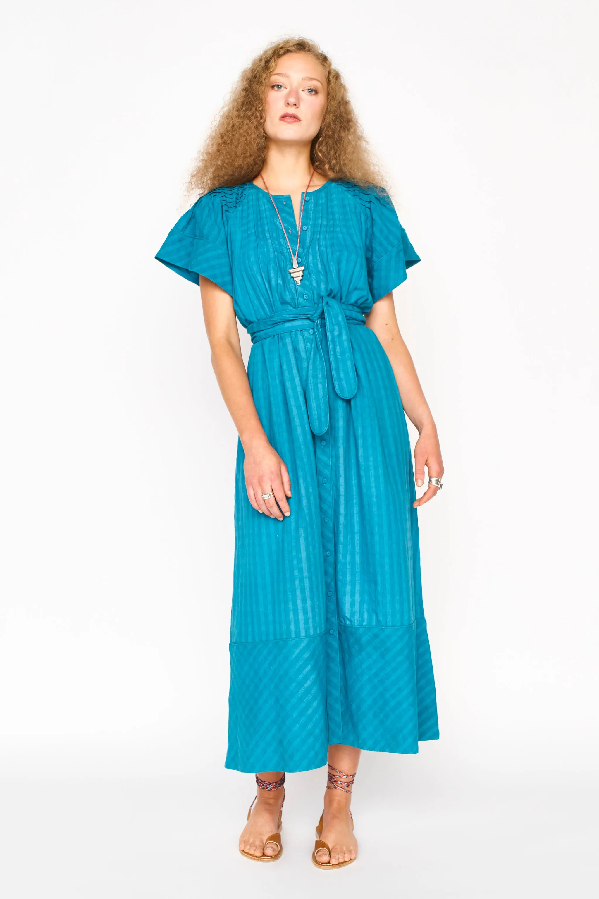 Vienna Pintuck Dress in Azure Dobby sold by Mirth