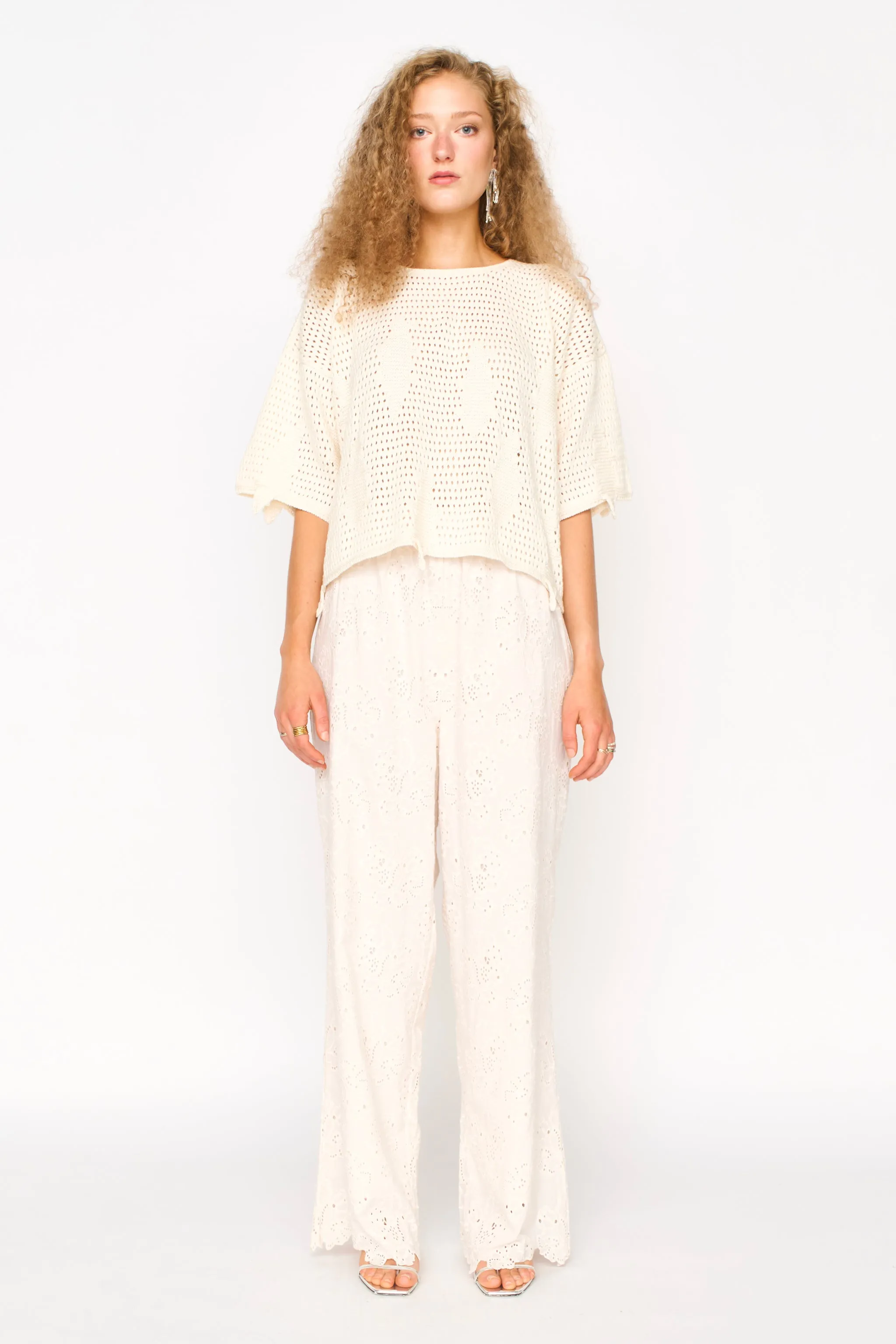 Lokaro Pointelle Top in Bone sold by Mirth